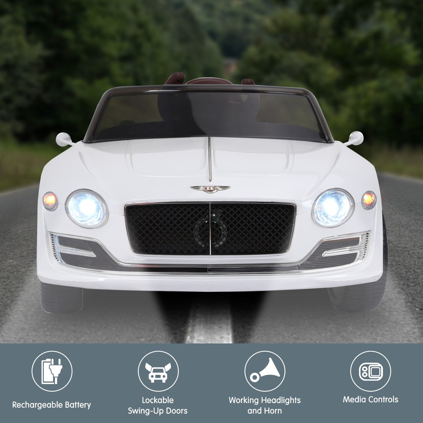 Kahuna Bentley Exp 12 Speed 6E Licensed Kids Ride On Electric Car Remote Control - White - Cosy Abode