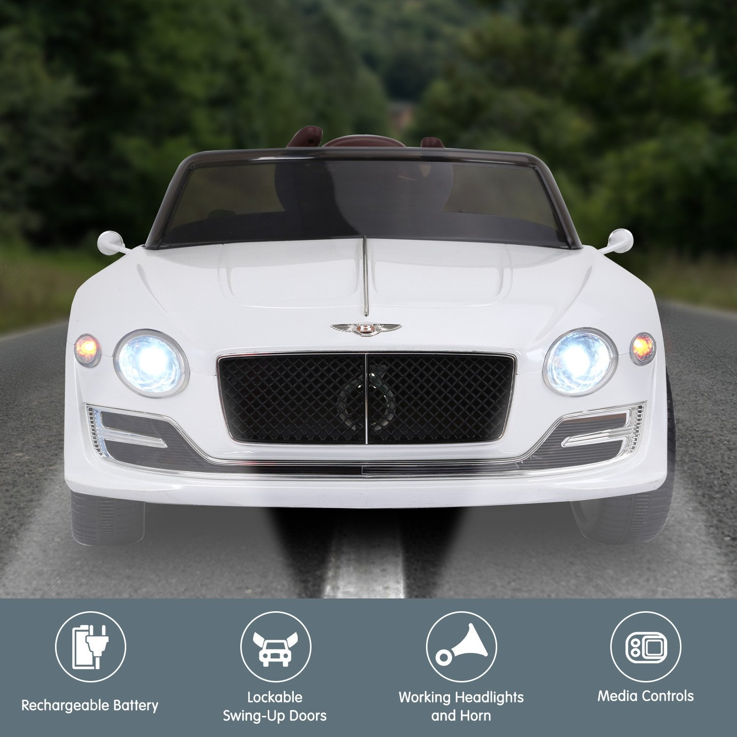 Kahuna Bentley Exp 12 Speed 6E Licensed Kids Ride On Electric Car Remote Control - White - Cosy Abode