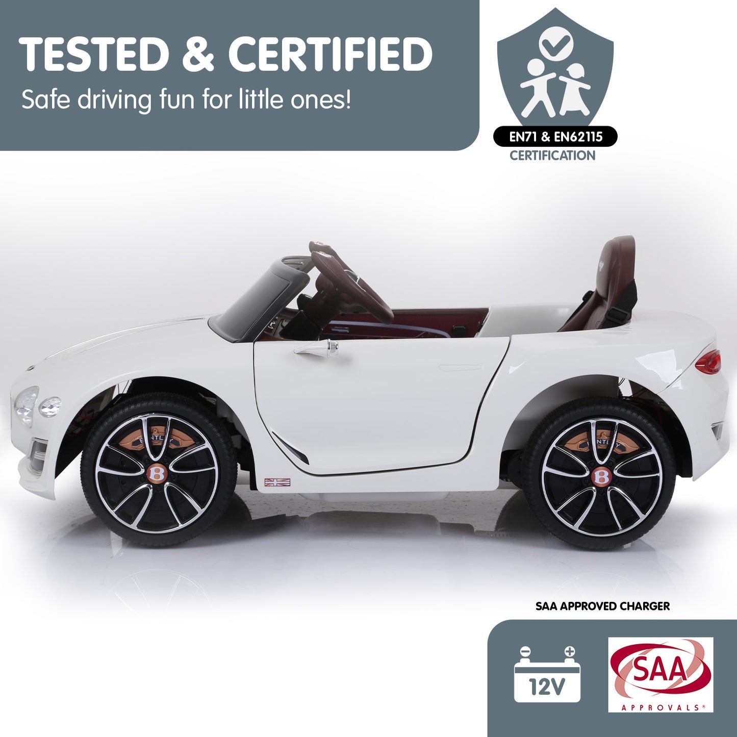 Kahuna Bentley Exp 12 Speed 6E Licensed Kids Ride On Electric Car Remote Control - White - Cosy Abode