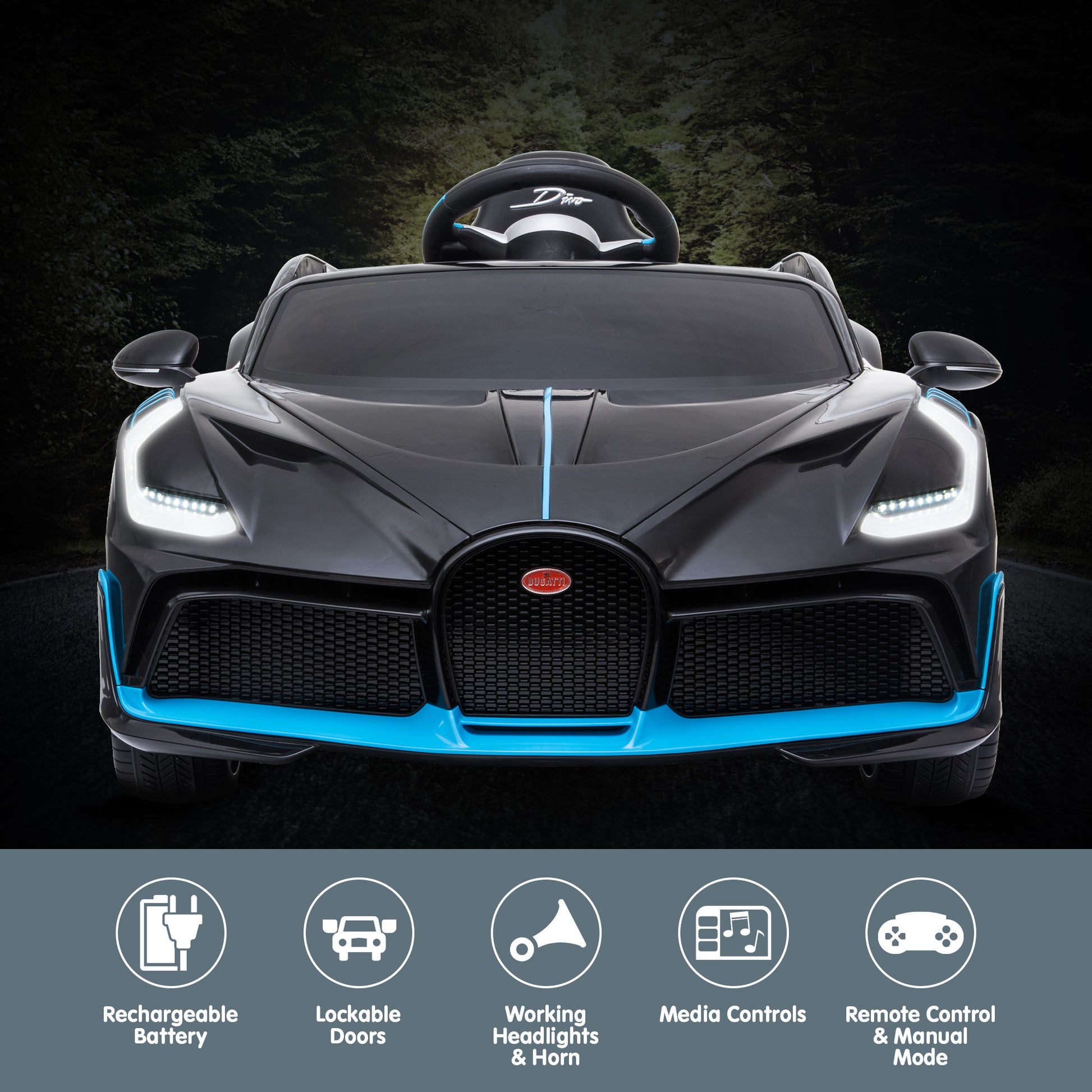 Kahuna Licensed Bugatti Divo Kids Electric Ride On Car - Black - Cosy Abode