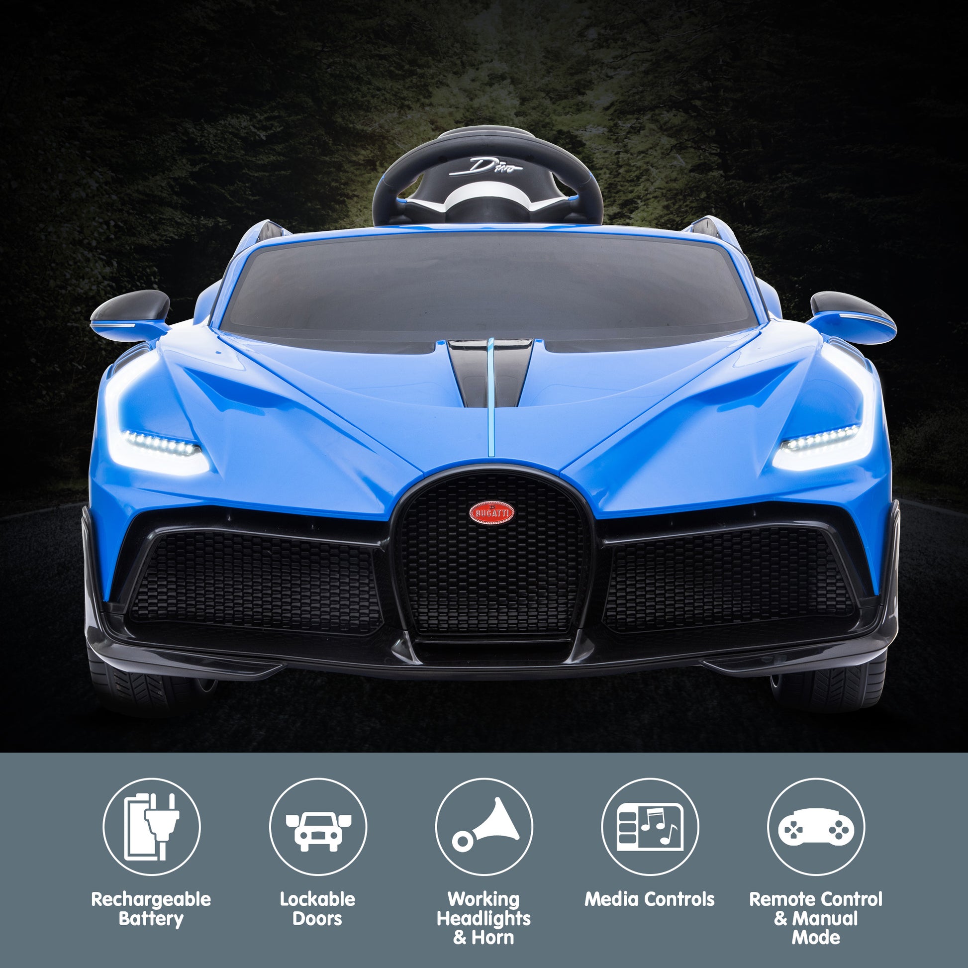 Kahuna Licensed Bugatti Divo Kids Electric Ride On Car - Blue - Cosy Abode