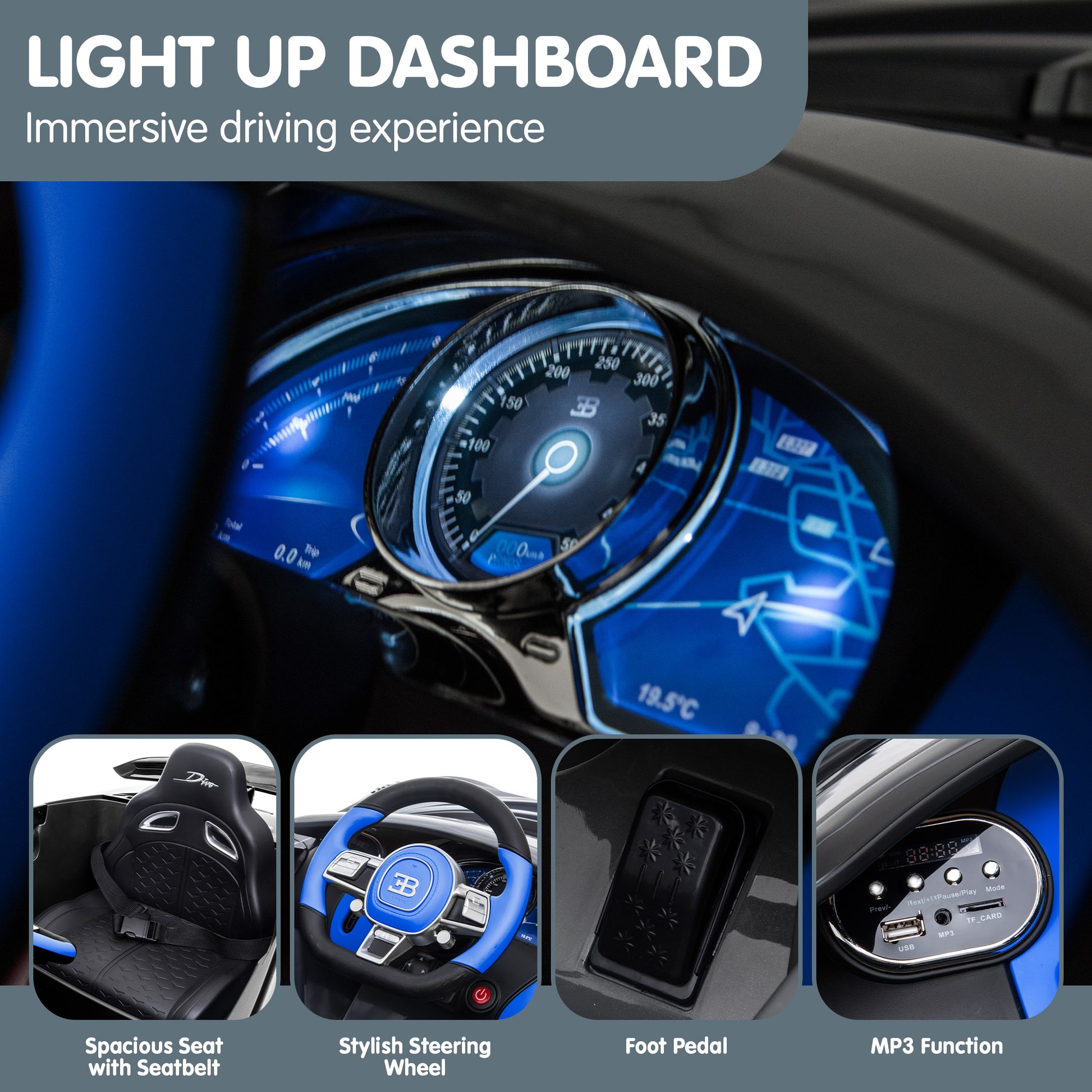 Kahuna Licensed Bugatti Divo Kids Electric Ride On Car - Blue - Cosy Abode