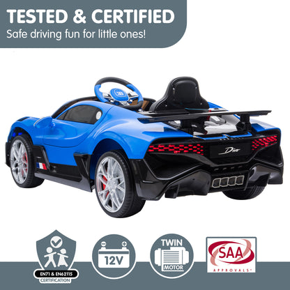 Kahuna Licensed Bugatti Divo Kids Electric Ride On Car - Blue - Cosy Abode
