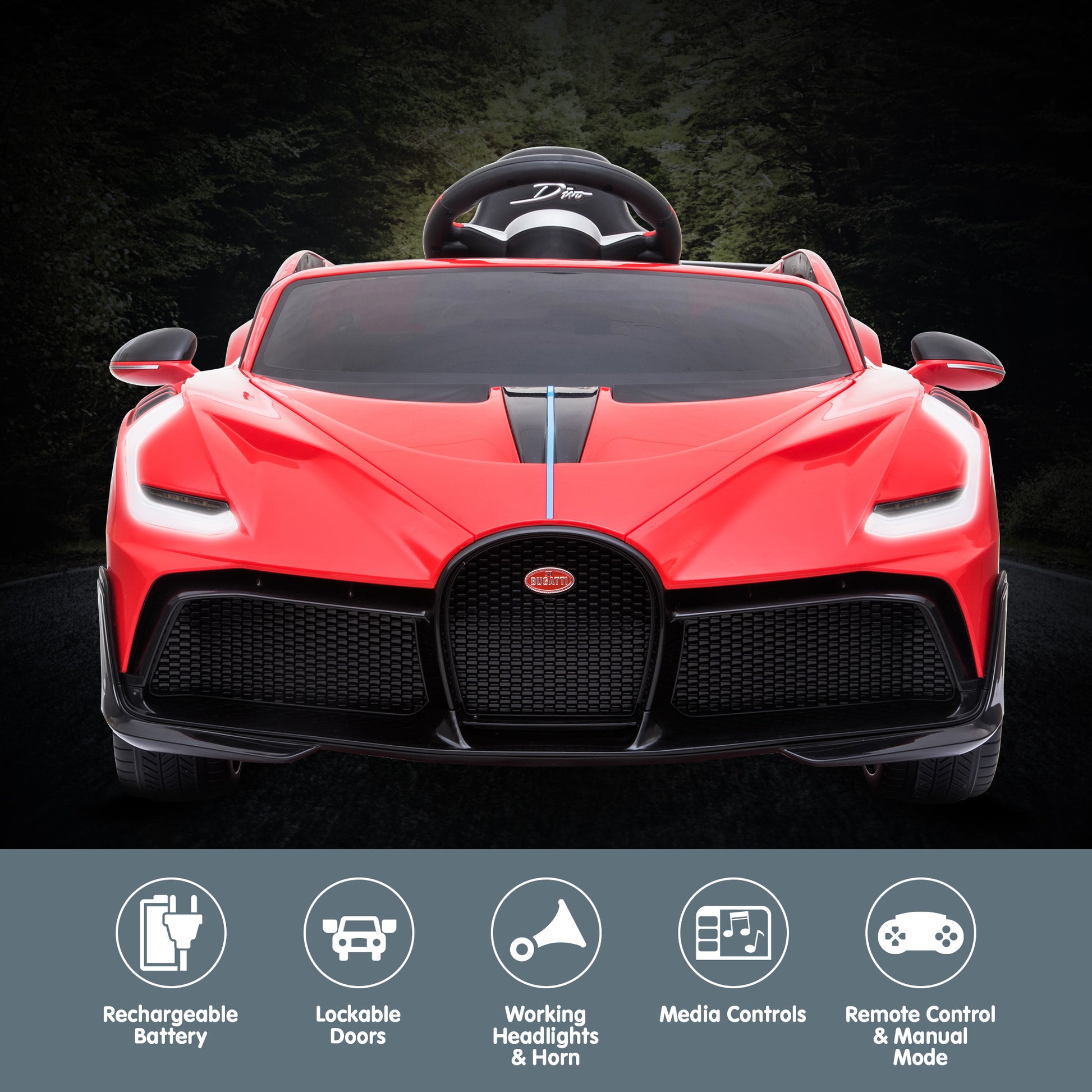 Kahuna Licensed Bugatti Divo Kids Electric Ride On Car - Red - Cosy Abode