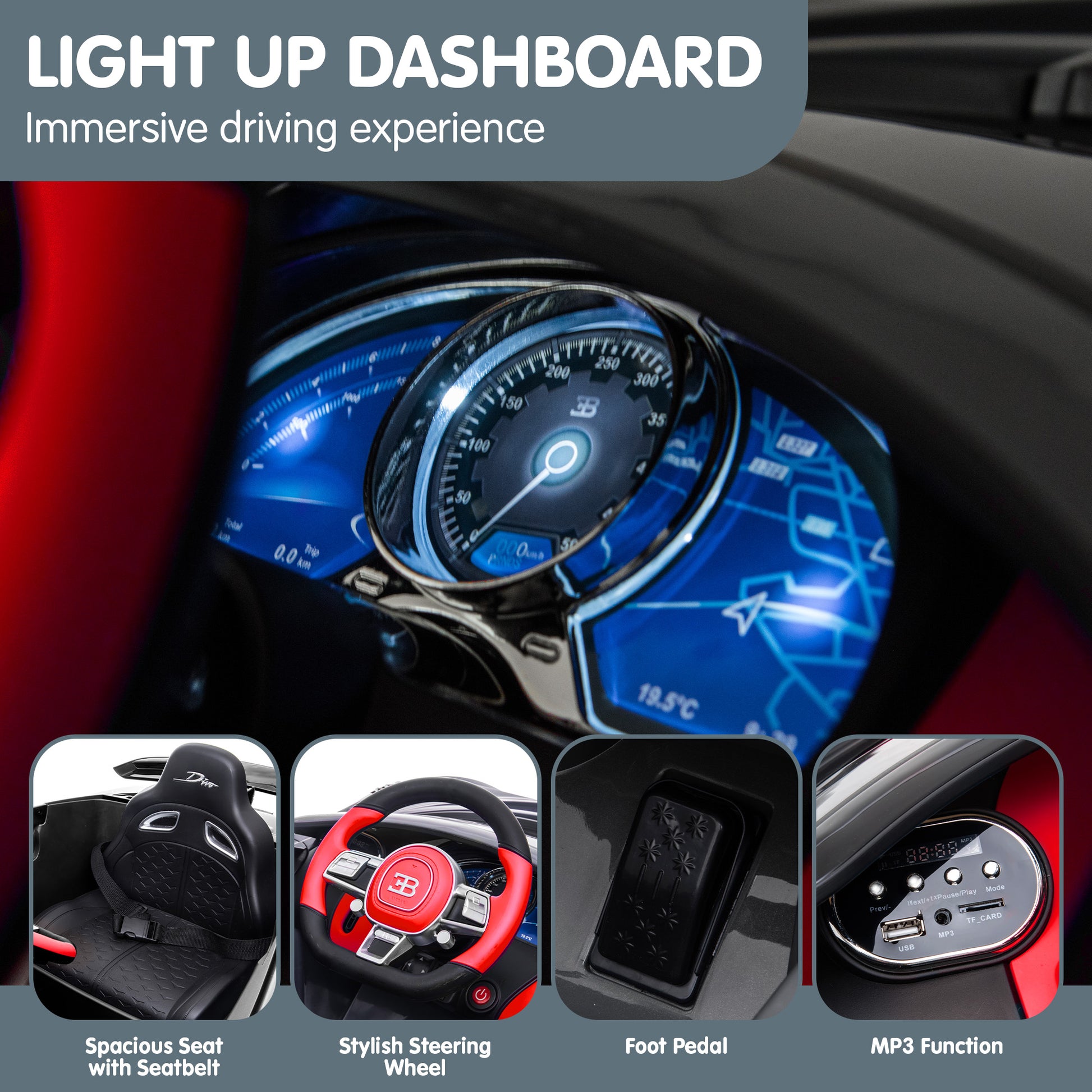 Kahuna Licensed Bugatti Divo Kids Electric Ride On Car - Red - Cosy Abode