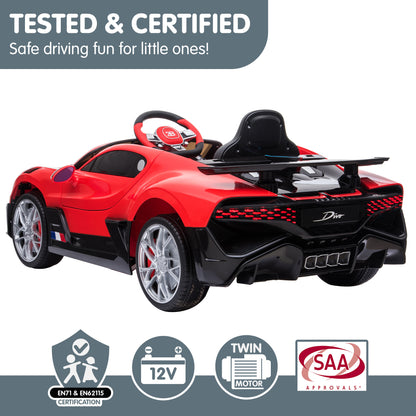 Kahuna Licensed Bugatti Divo Kids Electric Ride On Car - Red - Cosy Abode