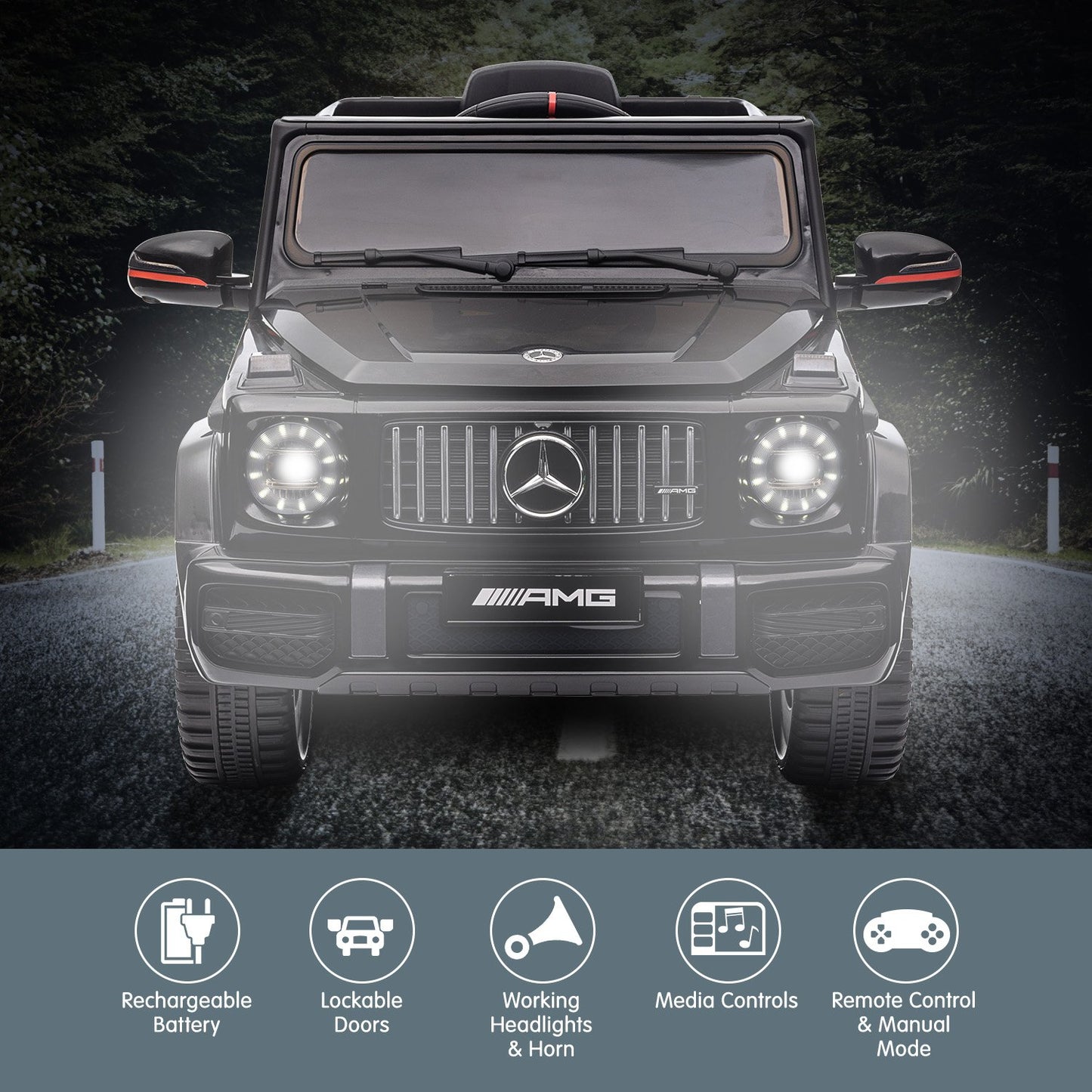 Kahuna Mercedes Benz AMG G63 Licensed Kids Ride On Electric Car Remote Control - Black - Cosy Abode