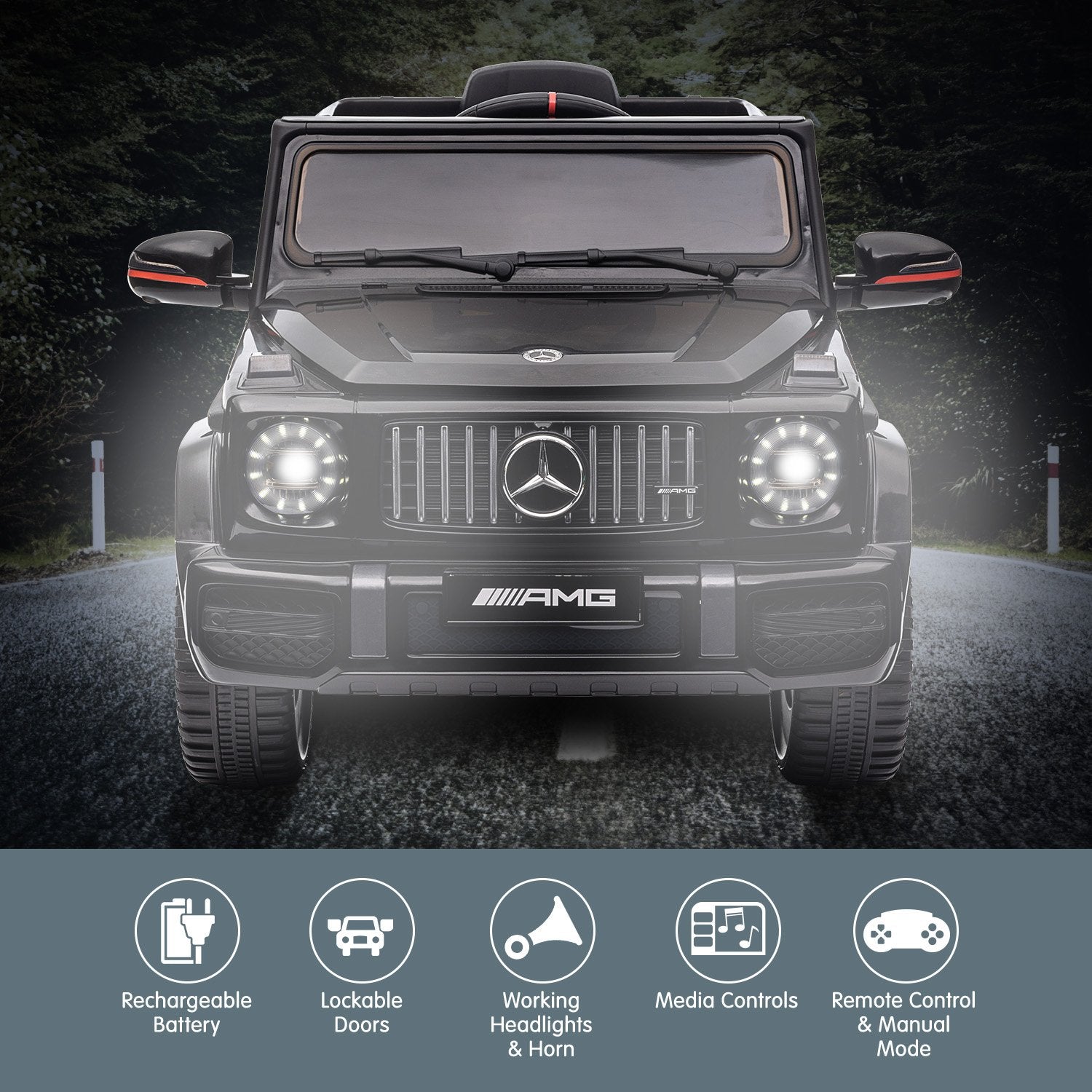 Kahuna Mercedes Benz AMG G63 Licensed Kids Ride On Electric Car Remote Control - Black - Cosy Abode