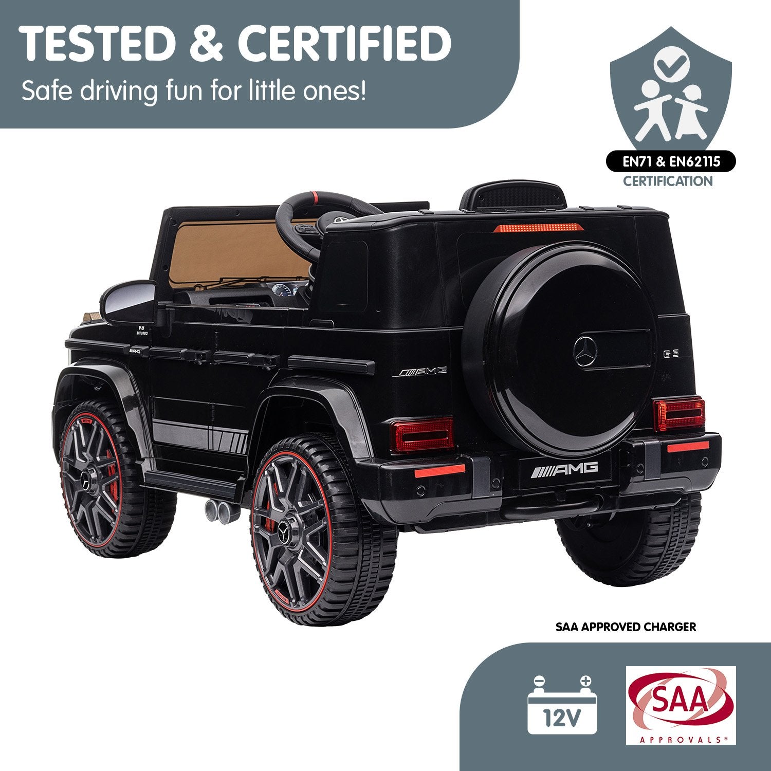 Kahuna Mercedes Benz AMG G63 Licensed Kids Ride On Electric Car Remote Control - Black - Cosy Abode