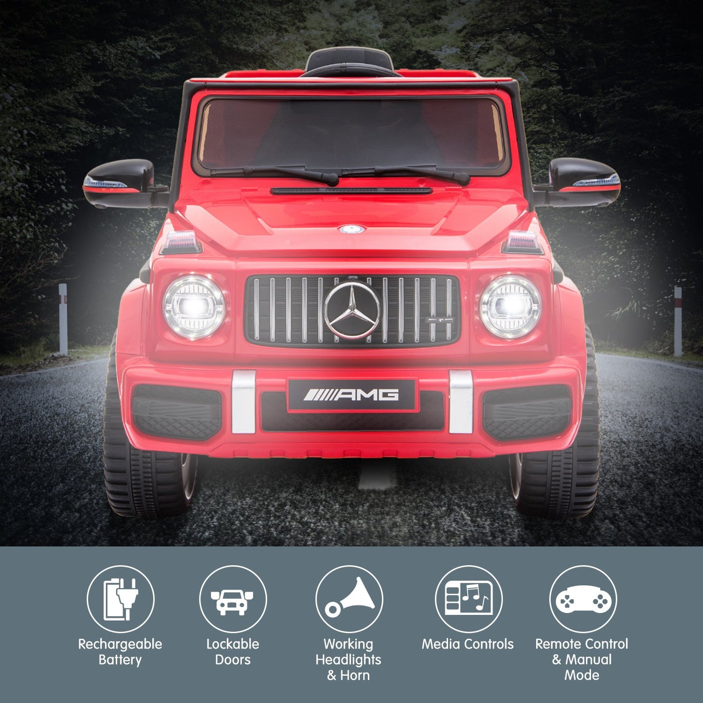 Kahuna Mercedes Benz AMG G63 Licensed Kids Ride On Electric Car Remote Control - Red - Cosy Abode