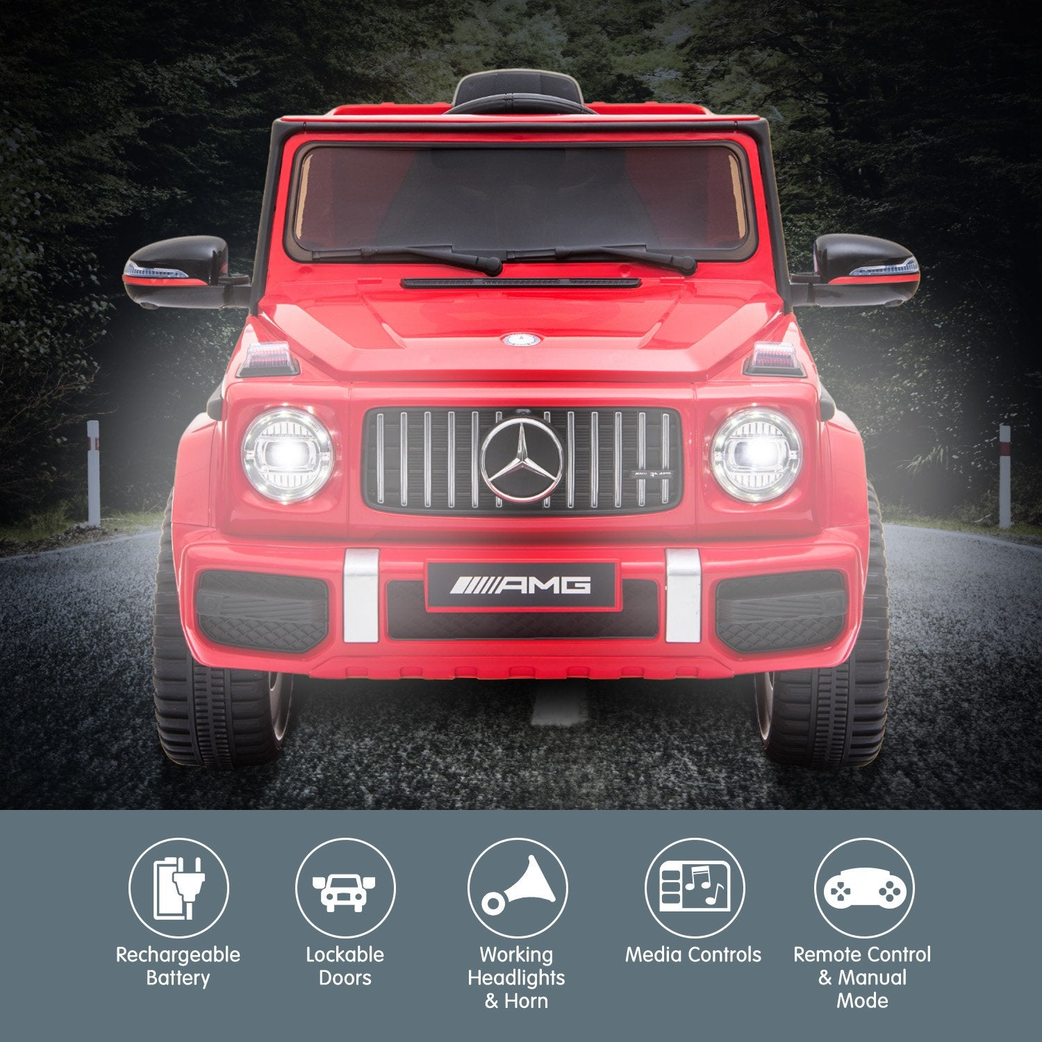 Kahuna Mercedes Benz AMG G63 Licensed Kids Ride On Electric Car Remote Control - Red - Cosy Abode