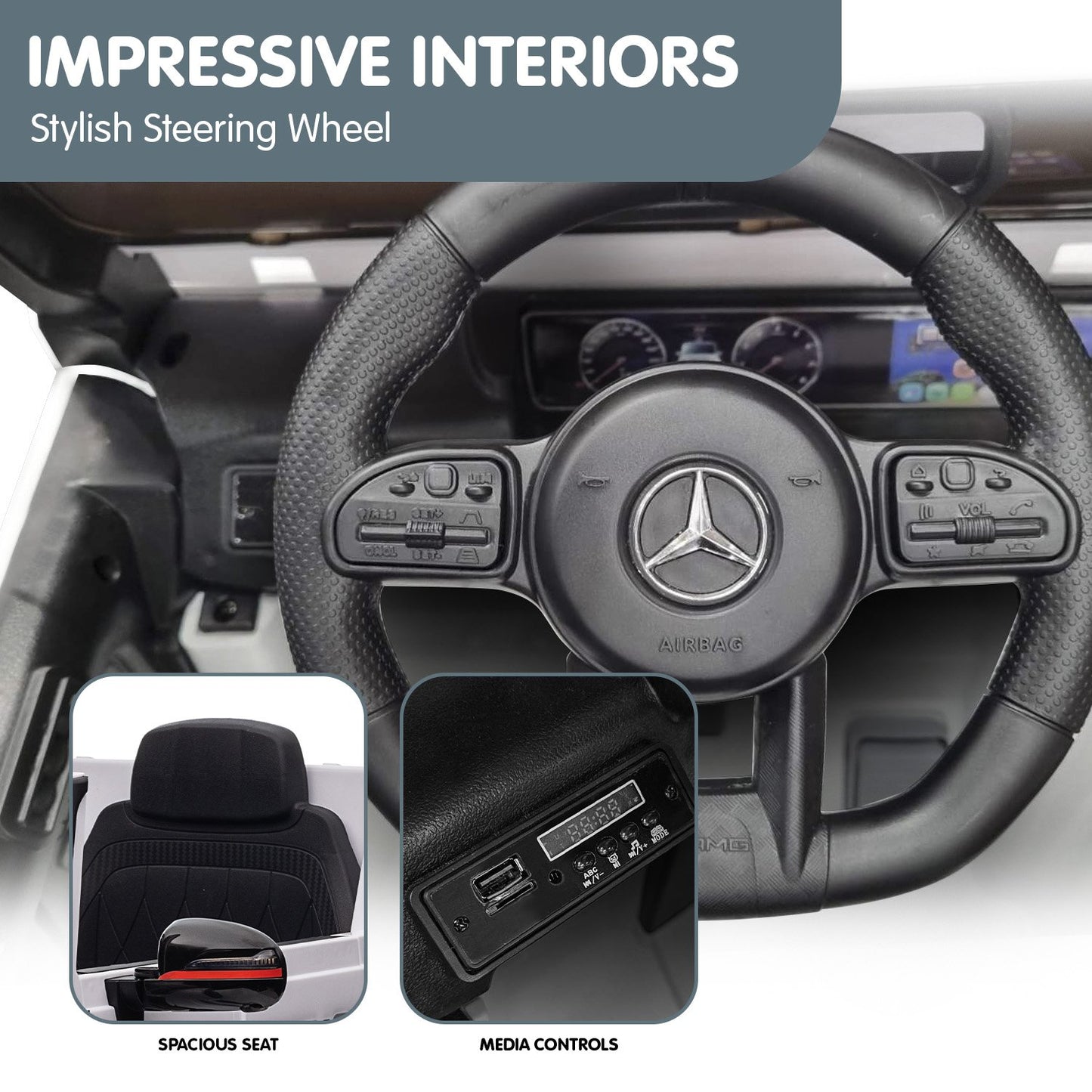 Kahuna Mercedes Benz AMG G63 Licensed Kids Ride On Electric Car Remote Control - White - Cosy Abode