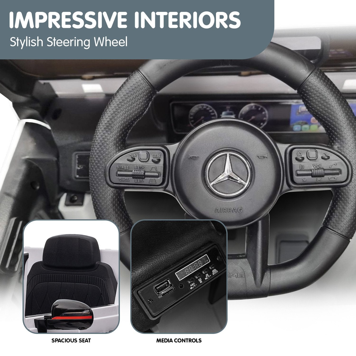 Kahuna Mercedes Benz AMG G63 Licensed Kids Ride On Electric Car Remote Control - White - Cosy Abode