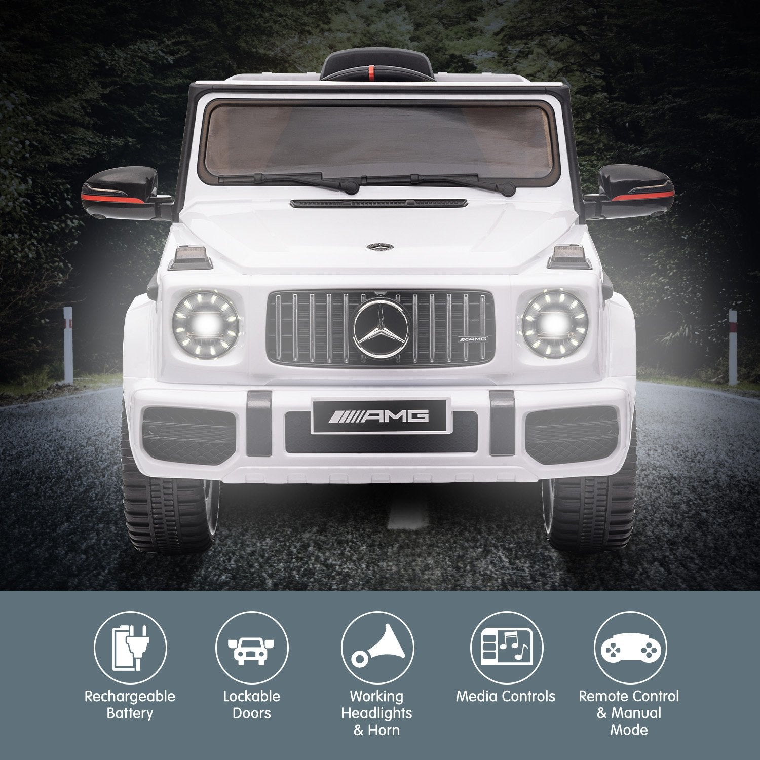 Kahuna Mercedes Benz AMG G63 Licensed Kids Ride On Electric Car Remote Control - White - Cosy Abode