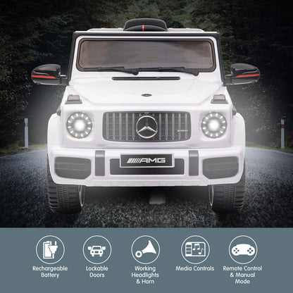 Kahuna Mercedes Benz AMG G63 Licensed Kids Ride On Electric Car Remote Control - White - Cosy Abode