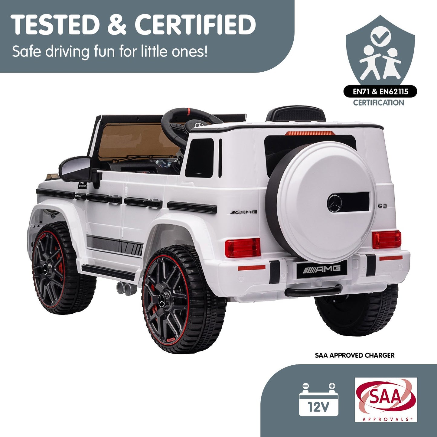 Kahuna Mercedes Benz AMG G63 Licensed Kids Ride On Electric Car Remote Control - White - Cosy Abode