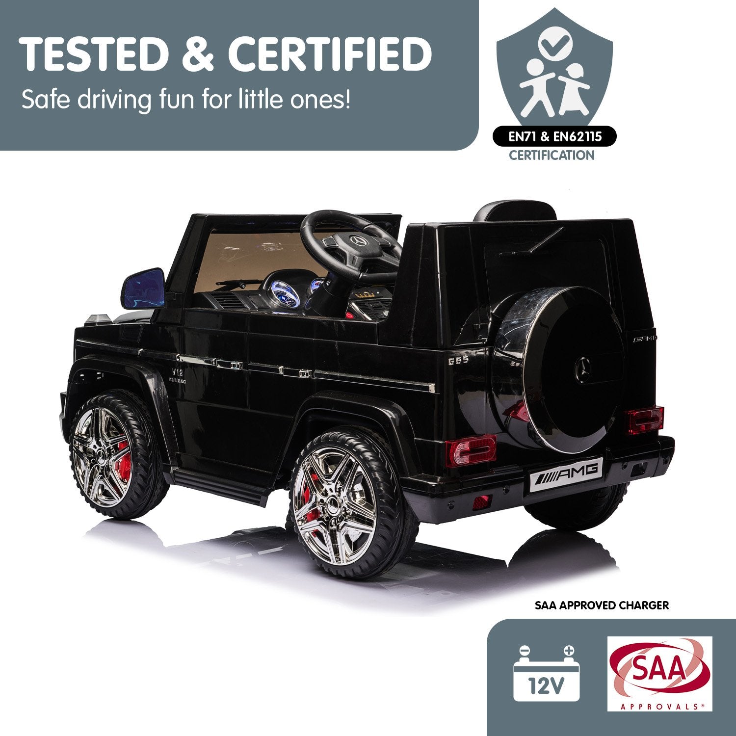 Kahuna Mercedes Benz AMG G65 Licensed Kids Ride On Electric Car Remote Control - Black - Cosy Abode