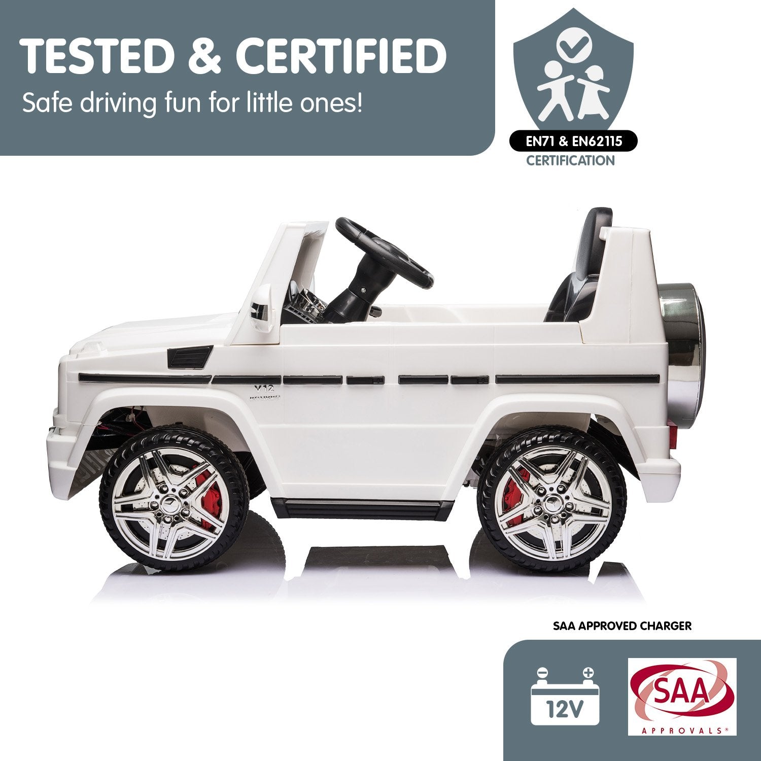 Kahuna Mercedes Benz AMG G65 Licensed Kids Ride On Electric Car Remote Control - White - Cosy Abode