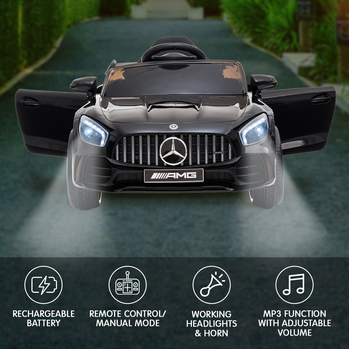Kahuna Mercedes Benz Licensed Kids Electric Ride On Car Remote Control - Black - Cosy Abode