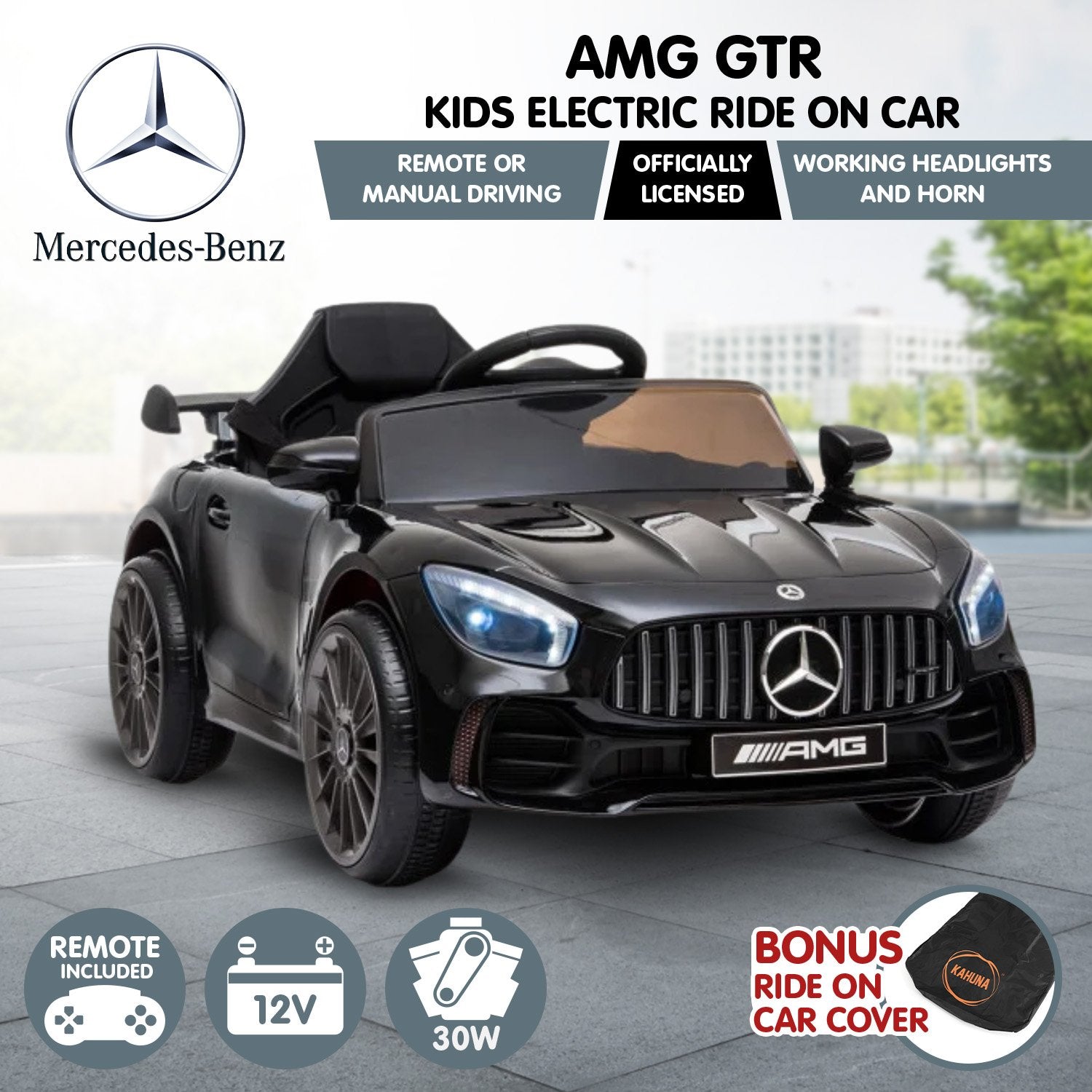 Kahuna Mercedes Benz Licensed Kids Electric Ride On Car Remote Control - Black - Cosy Abode