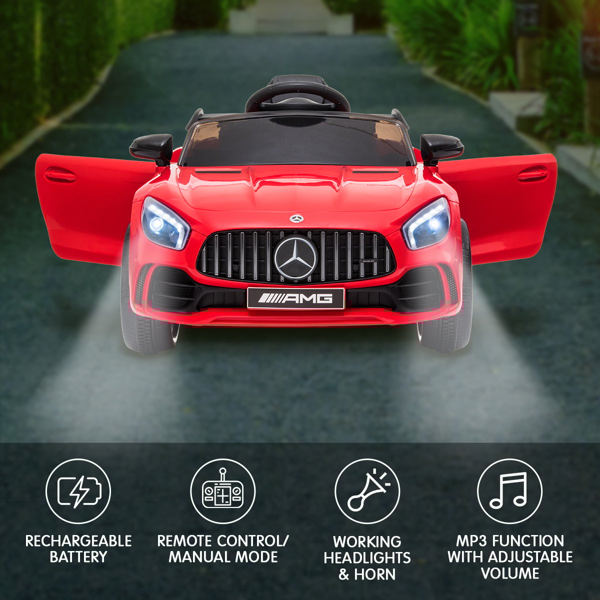 Kahuna Mercedes Benz Licensed Kids Electric Ride On Car Remote Control - Red - Cosy Abode