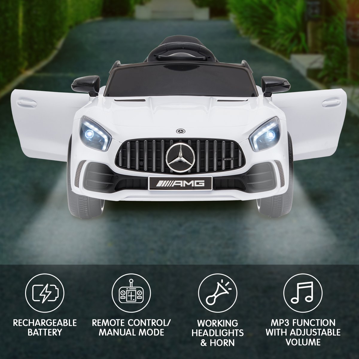 Kahuna Mercedes Benz Licensed Kids Electric Ride On Car Remote Control - White - Cosy Abode