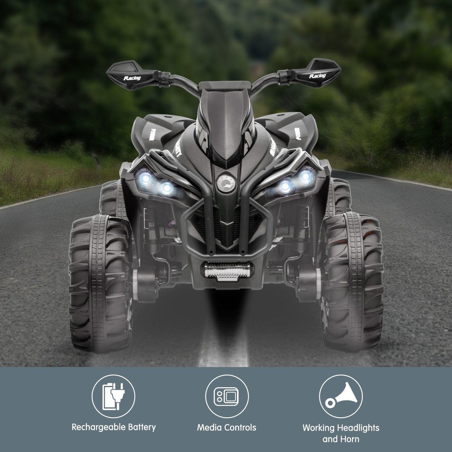 Kahuna GTS99 Kids Electric Ride On Quad Bike Toy ATV 50W - Black - Cosy Abode