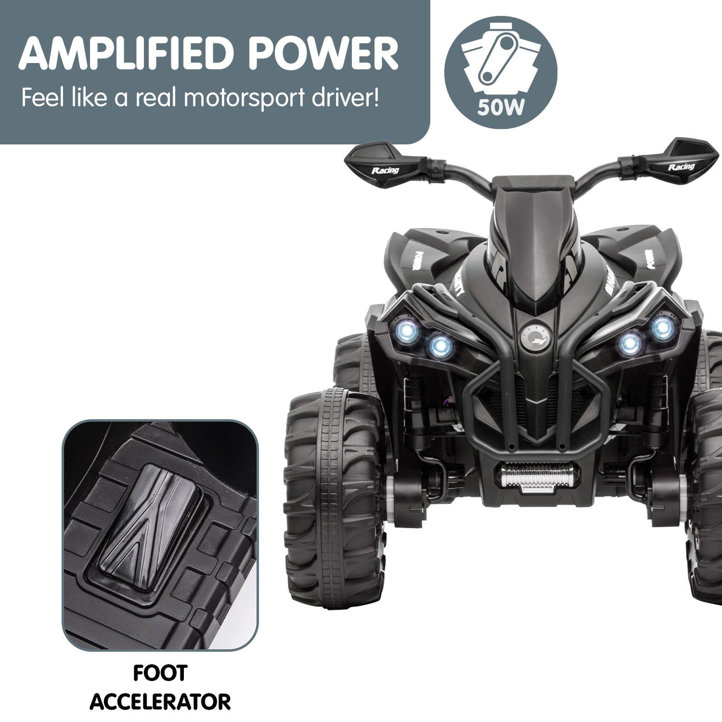 Kahuna GTS99 Kids Electric Ride On Quad Bike Toy ATV 50W - Black - Cosy Abode
