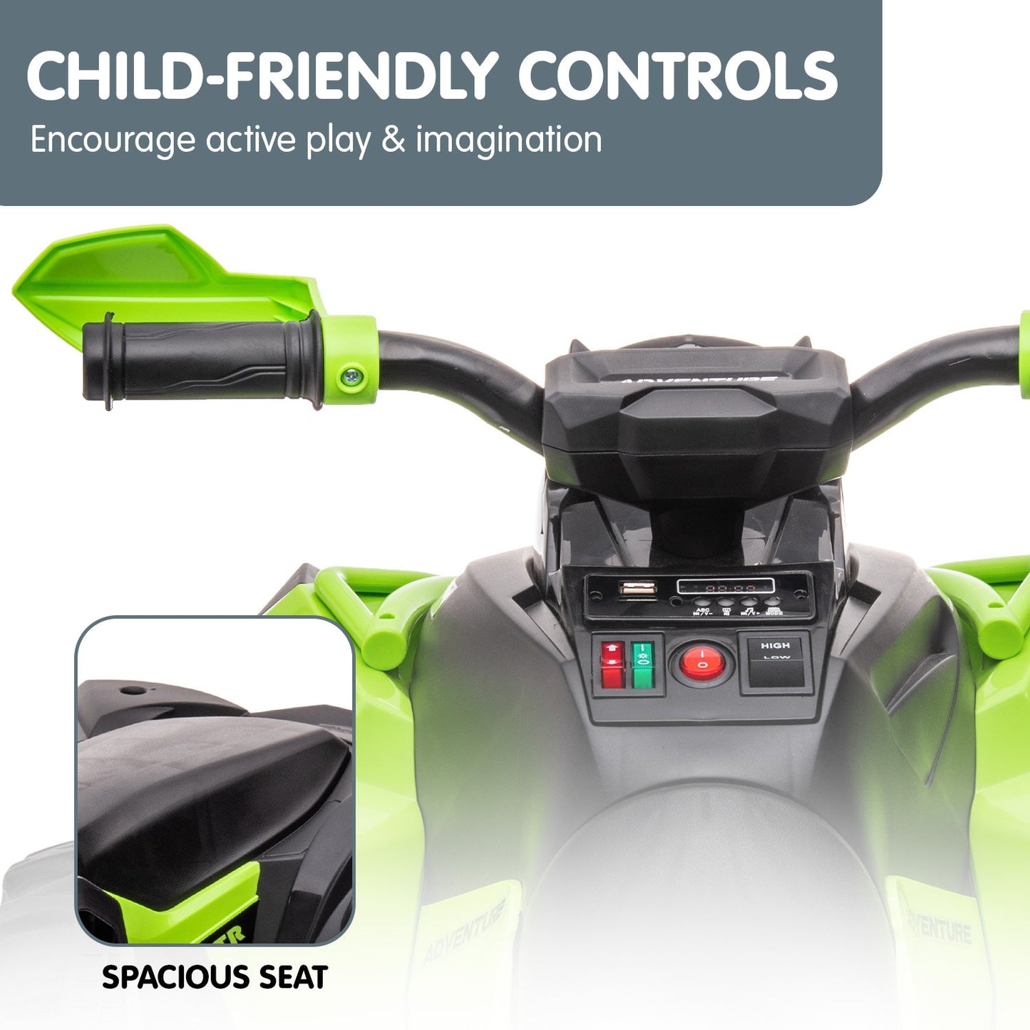 Kahuna GTS99 Kids Electric Ride On Quad Bike Toy ATV 50W - Green - Cosy Abode