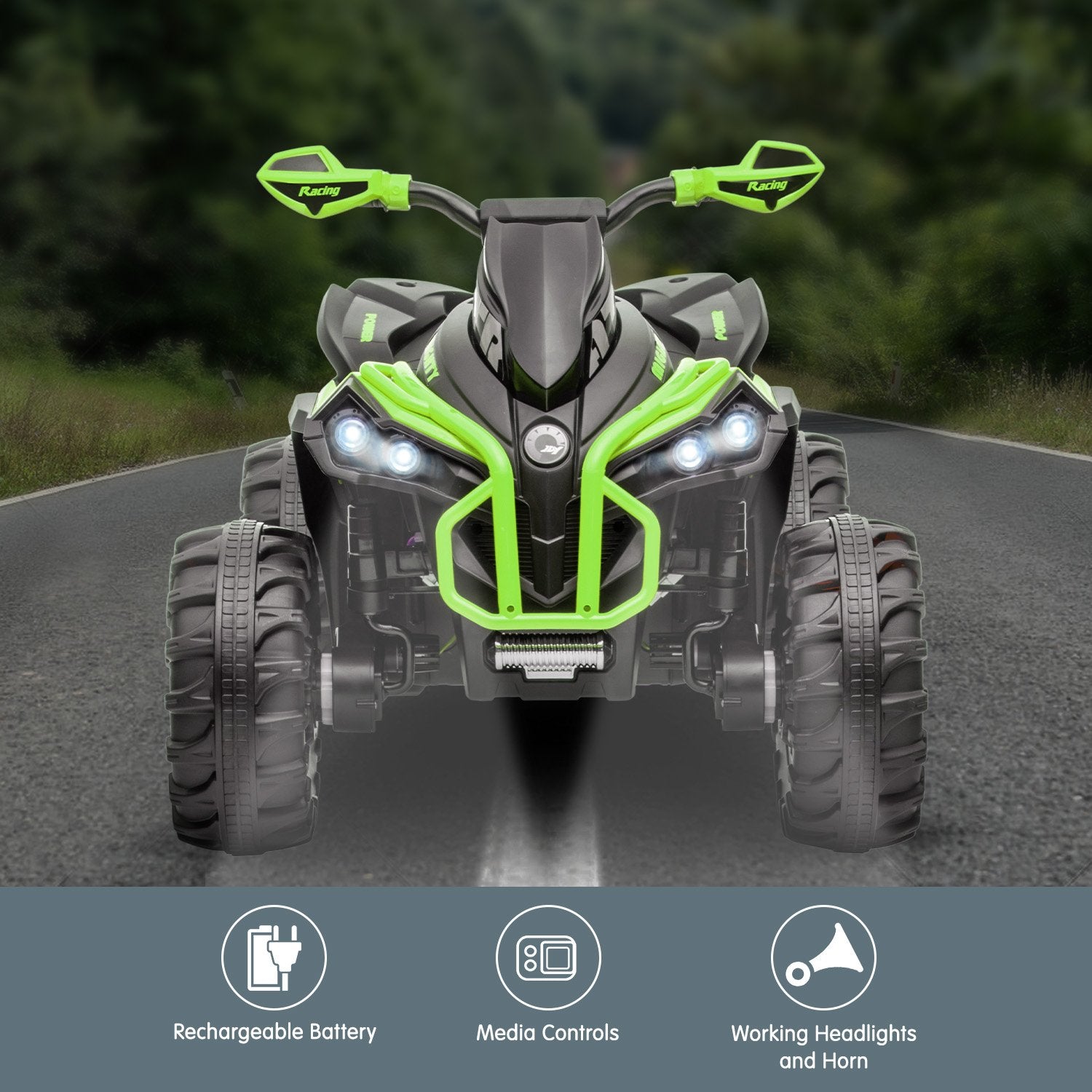 Kahuna GTS99 Kids Electric Ride On Quad Bike Toy ATV 50W - Green - Cosy Abode