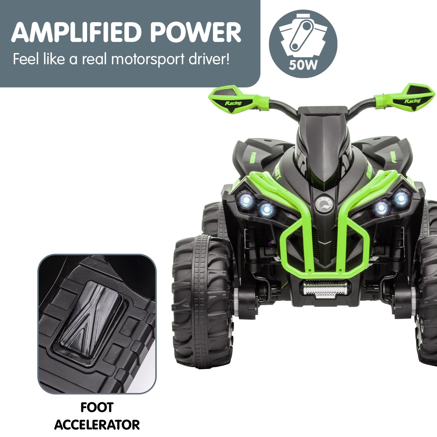 Kahuna GTS99 Kids Electric Ride On Quad Bike Toy ATV 50W - Green - Cosy Abode