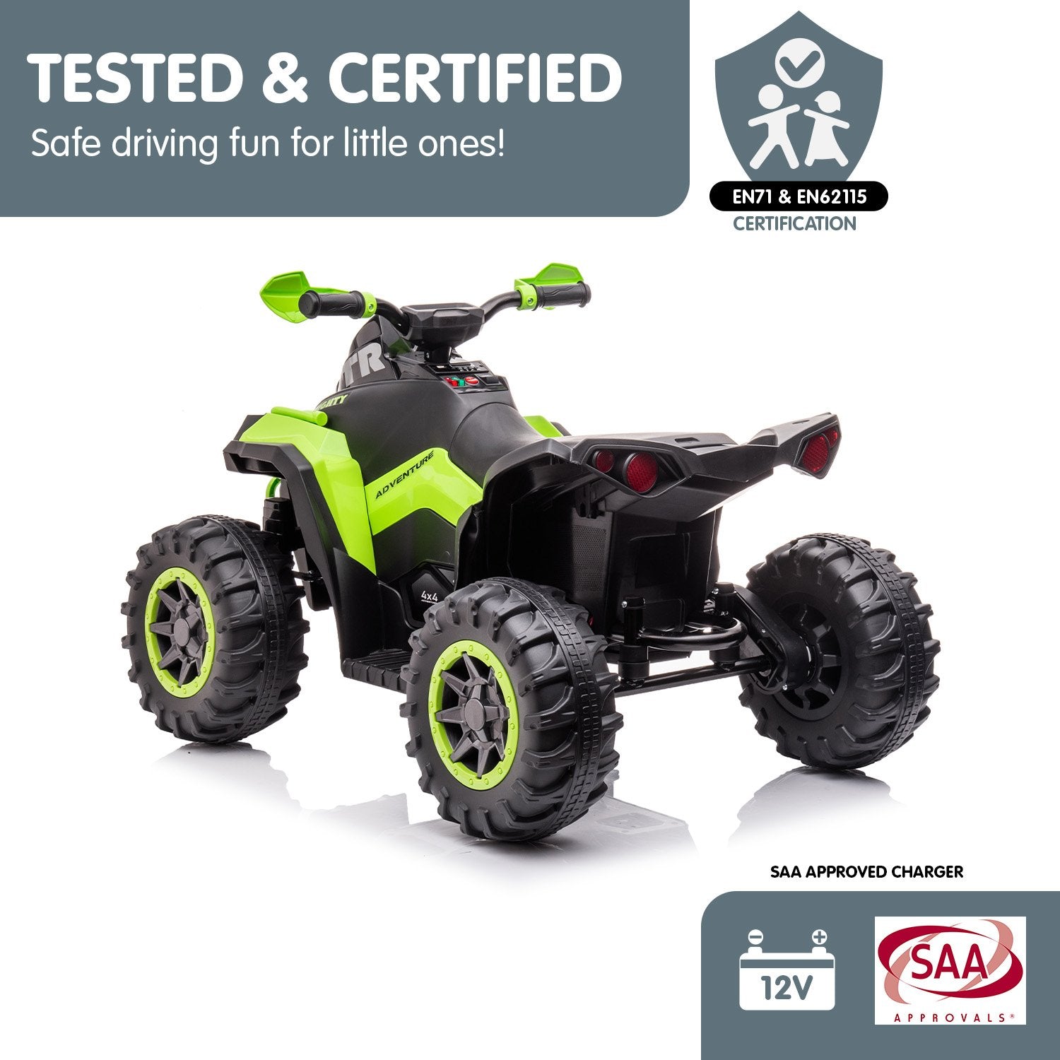 Kahuna GTS99 Kids Electric Ride On Quad Bike Toy ATV 50W - Green - Cosy Abode