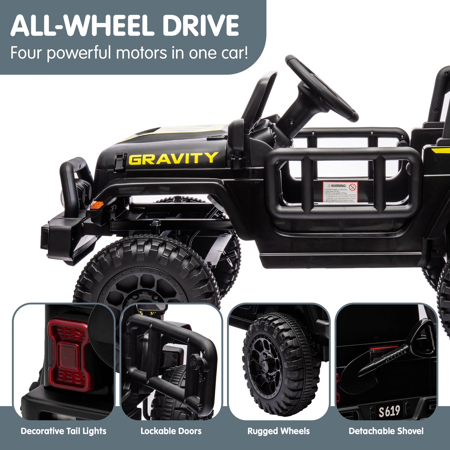 Kahuna S619 Gravity Kids Electric Ride On Car - Black - Cosy Abode