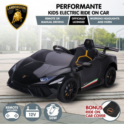 Kahuna Lamborghini Performante Kids Electric Ride On Car Remote Control - Black - Cosy Abode