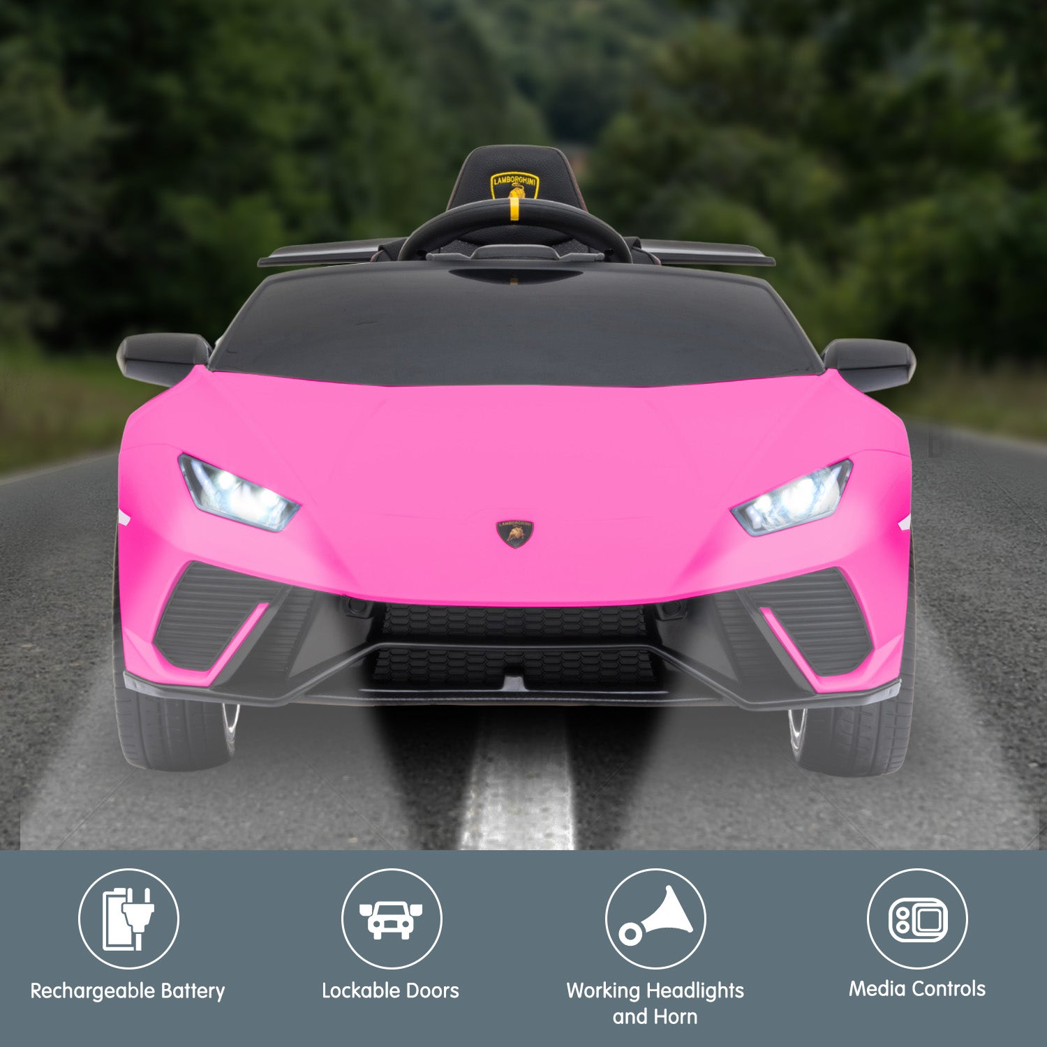 Kahuna Lamborghini Performante Kids Electric Ride On Car Remote Control by Kahuna - Pink - Cosy Abode