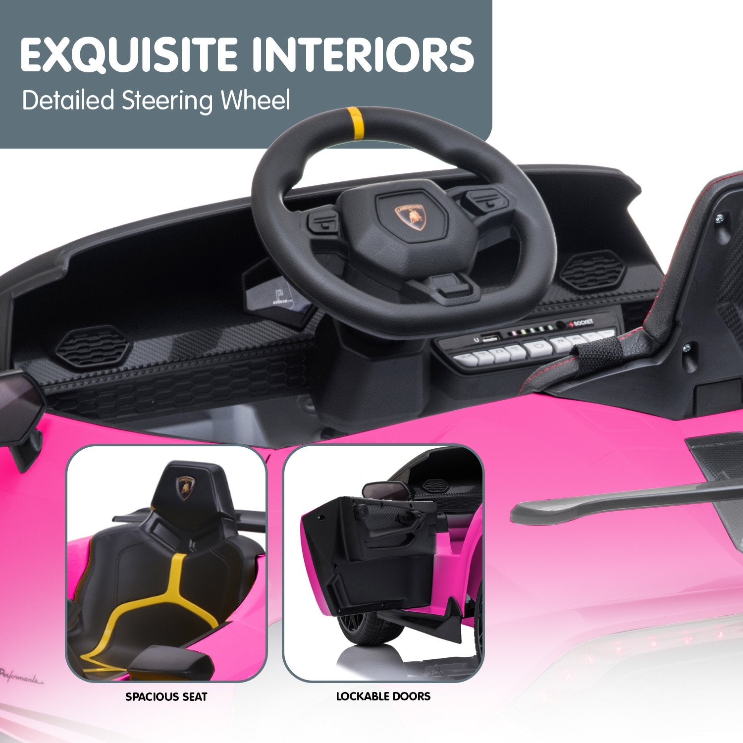 Kahuna Lamborghini Performante Kids Electric Ride On Car Remote Control by Kahuna - Pink - Cosy Abode