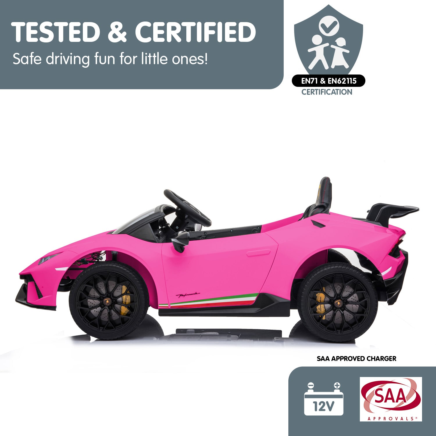 Kahuna Lamborghini Performante Kids Electric Ride On Car Remote Control by Kahuna - Pink - Cosy Abode