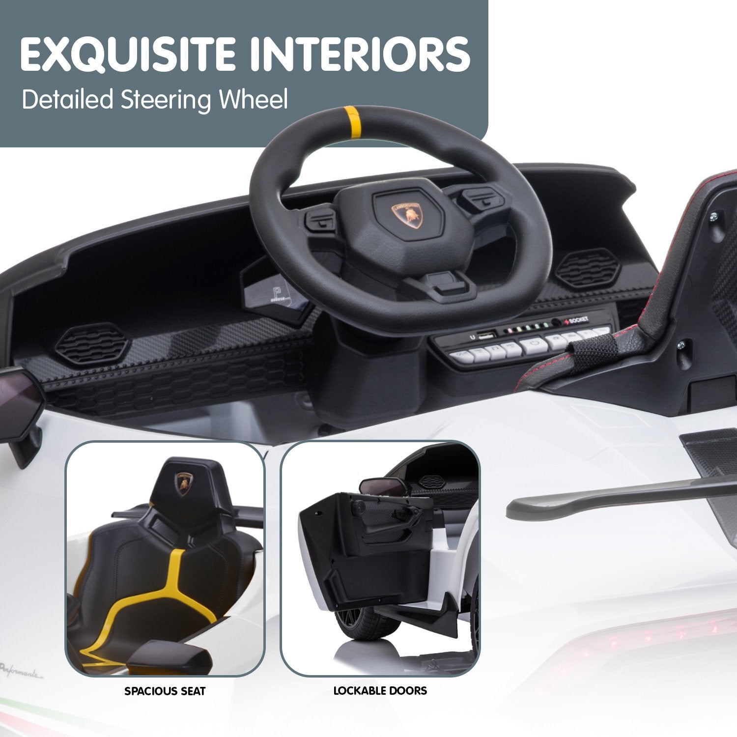 Kahuna Lamborghini Performante Kids Electric Ride On Car Remote Control by Kahuna - White - Cosy Abode