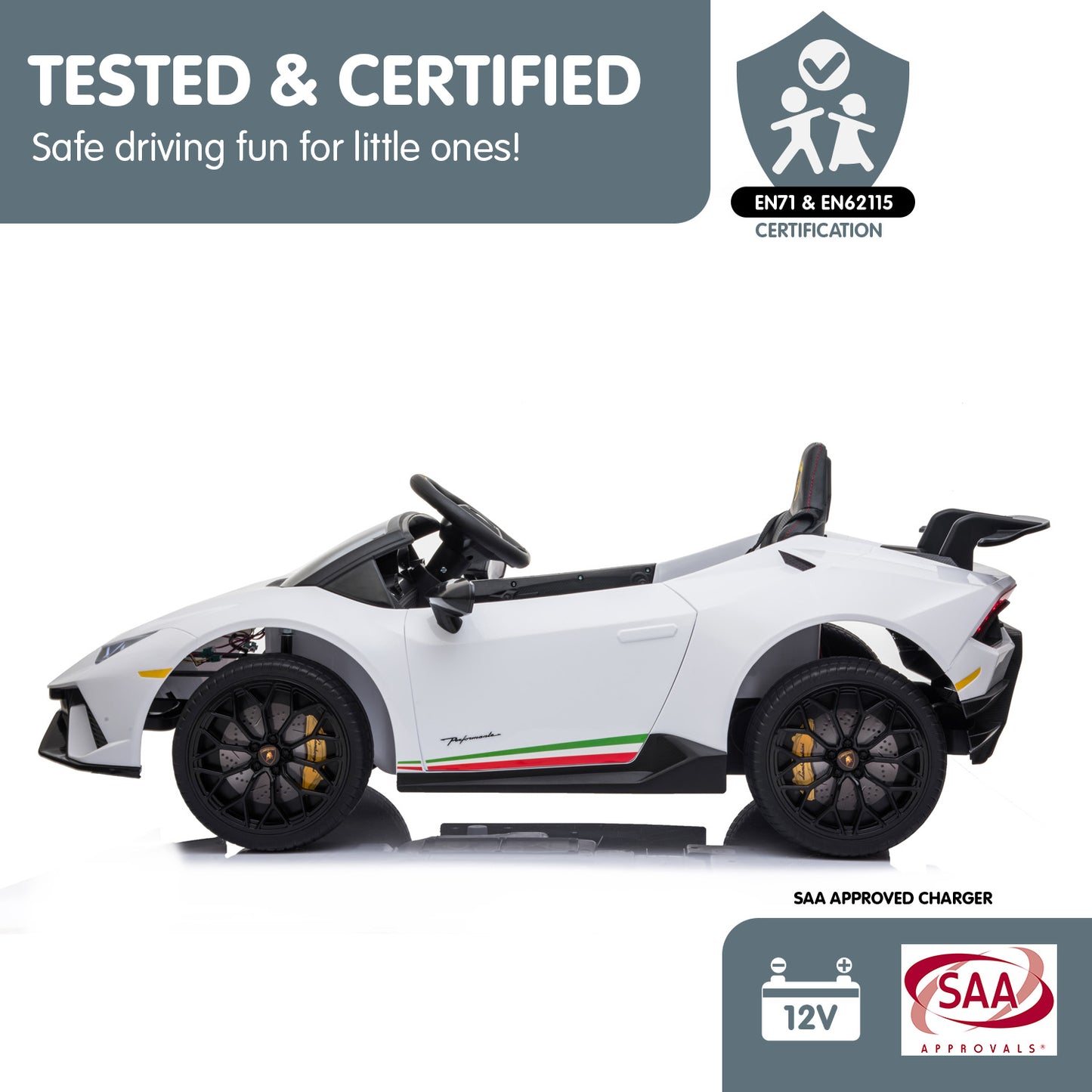 Kahuna Lamborghini Performante Kids Electric Ride On Car Remote Control by Kahuna - White - Cosy Abode