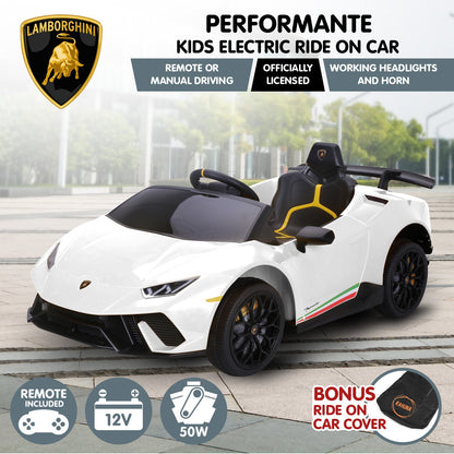 Kahuna Lamborghini Performante Kids Electric Ride On Car Remote Control by Kahuna - White - Cosy Abode