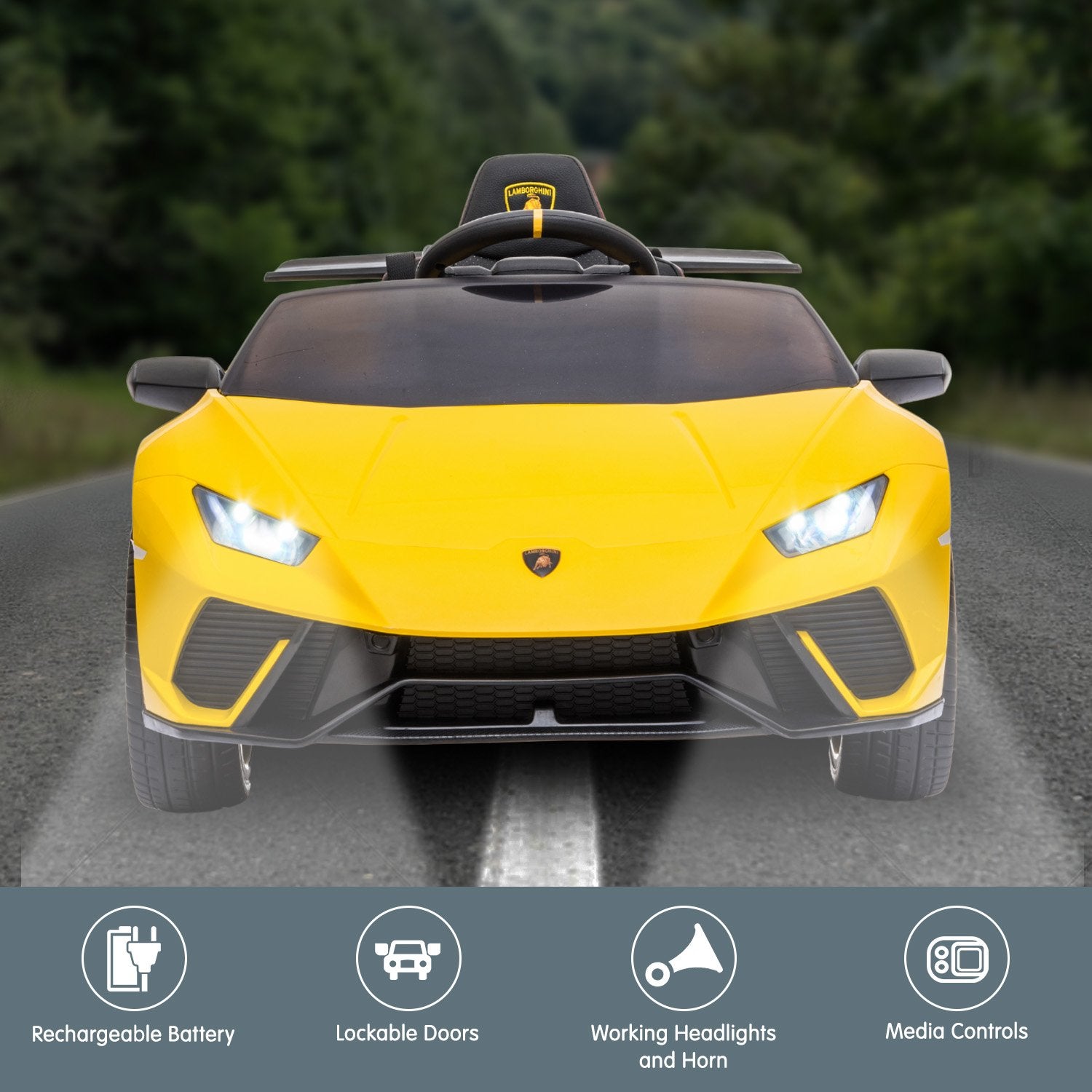 Kahuna Lamborghini Performante Kids Electric Ride On Car Remote Control - Yellow - Cosy Abode