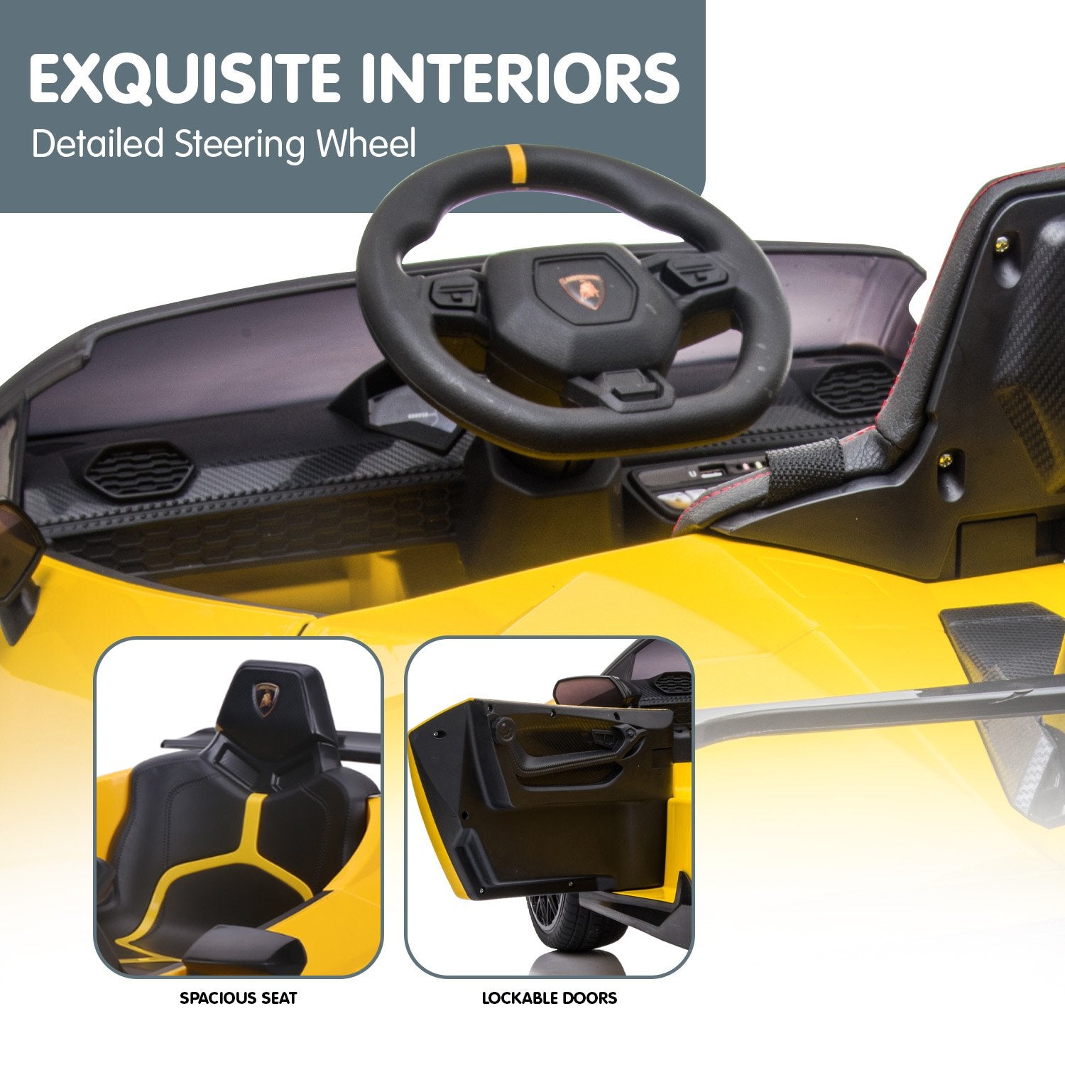 Kahuna Lamborghini Performante Kids Electric Ride On Car Remote Control - Yellow - Cosy Abode