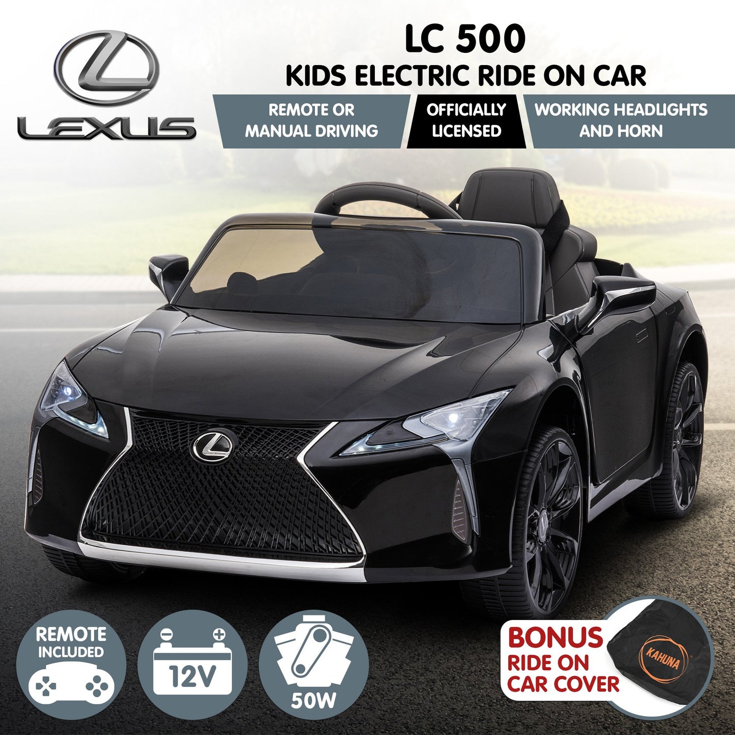 Kahuna Licensed Lexus LC 500 Kids Electric Ride On Car - Black - Cosy Abode