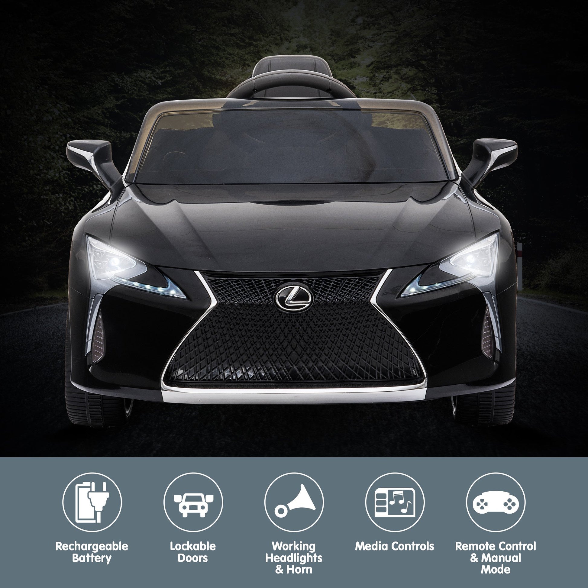 Kahuna Licensed Lexus LC 500 Kids Electric Ride On Car - Black - Cosy Abode