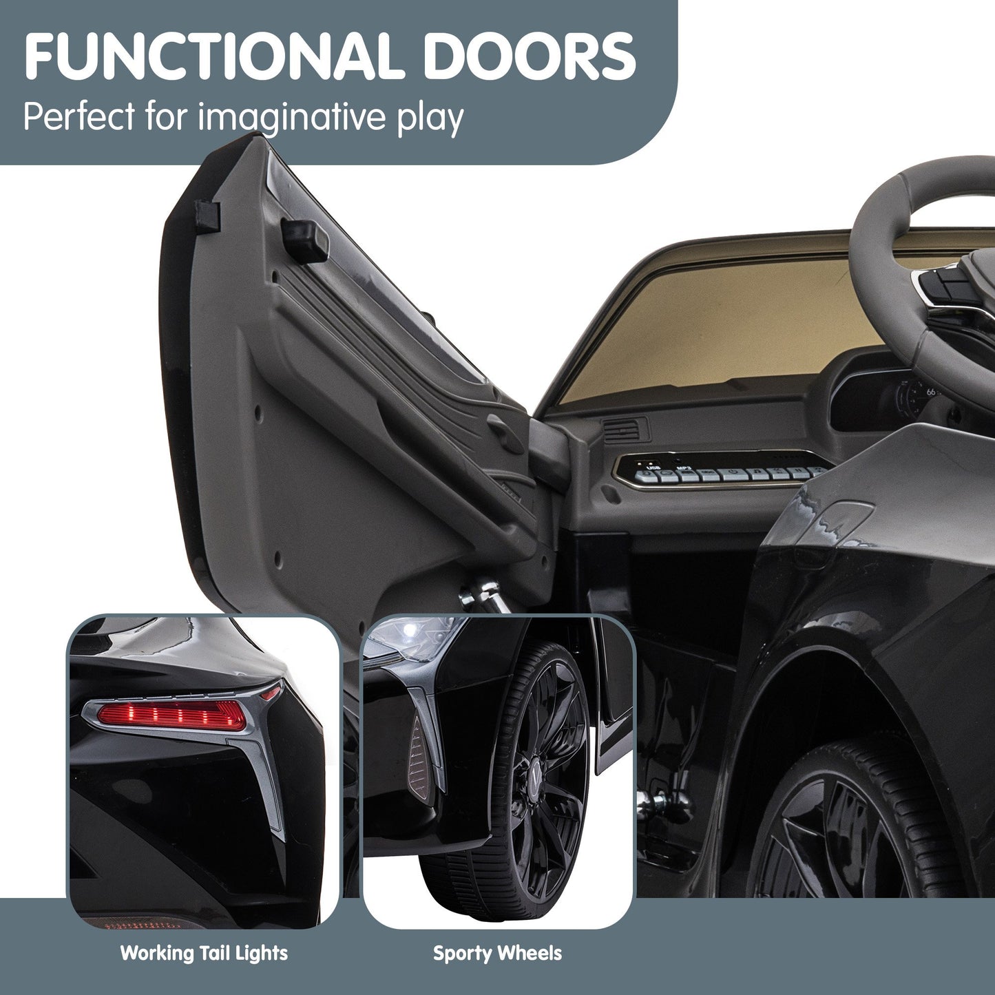 Kahuna Licensed Lexus LC 500 Kids Electric Ride On Car - Black - Cosy Abode