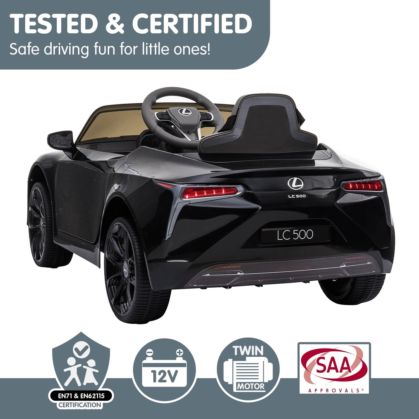 Kahuna Licensed Lexus LC 500 Kids Electric Ride On Car - Black - Cosy Abode