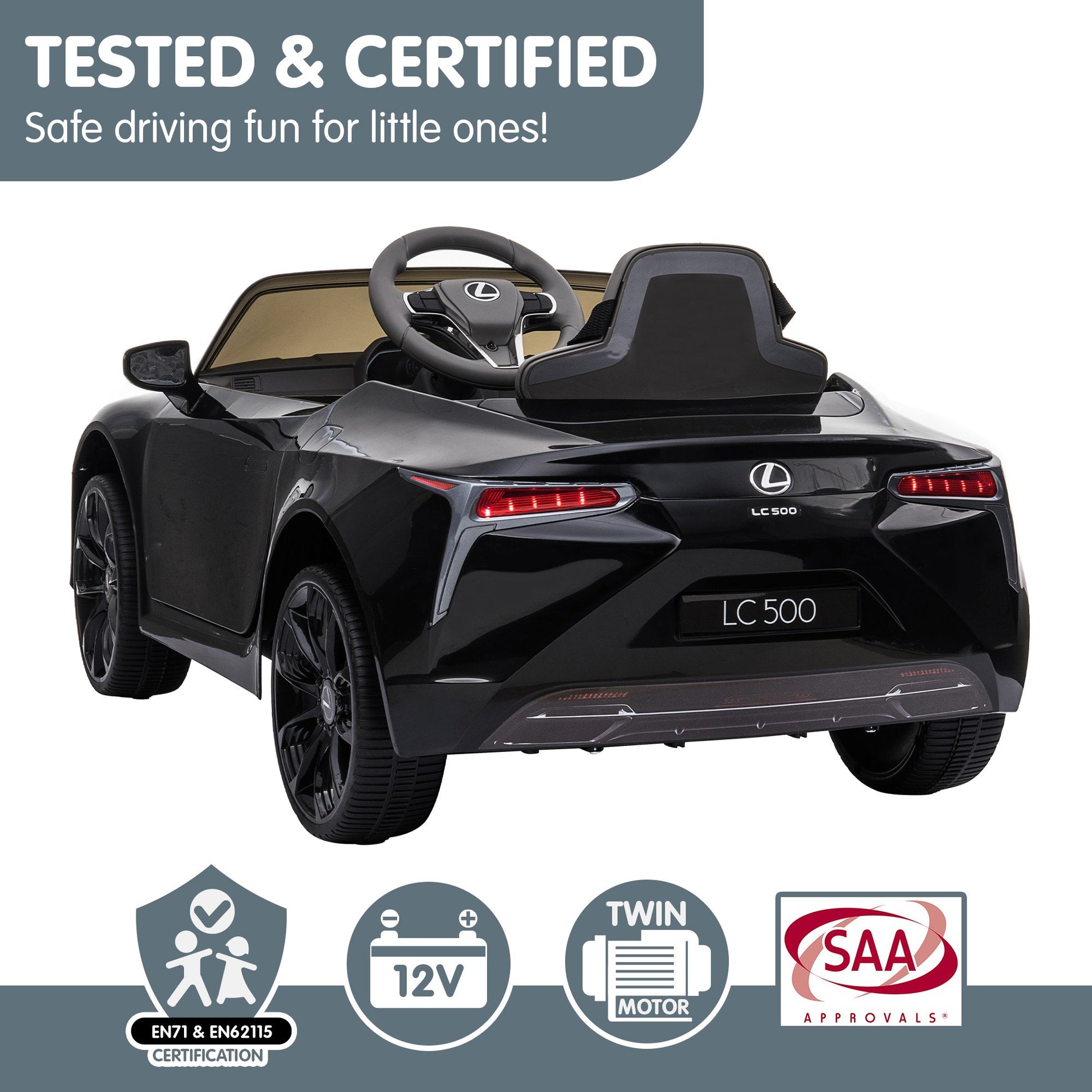 Kahuna Licensed Lexus LC 500 Kids Electric Ride On Car - Black - Cosy Abode