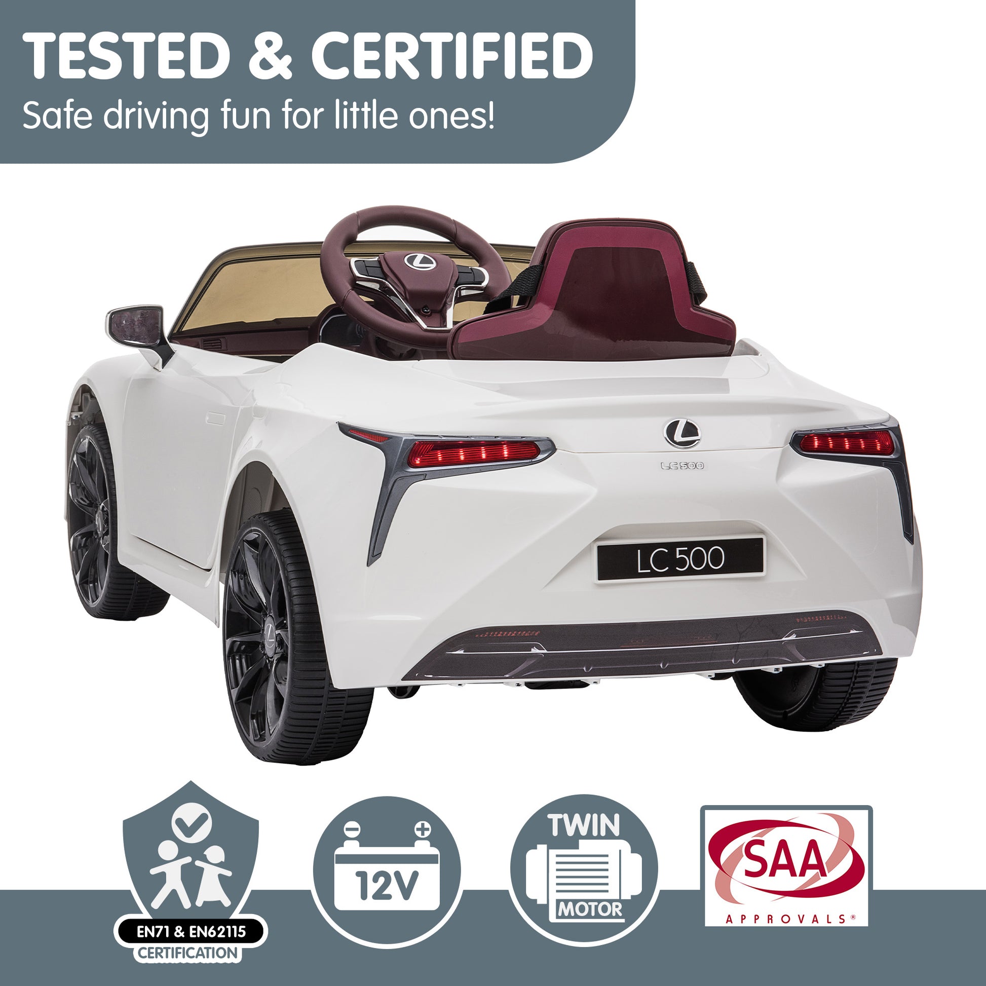 Kahuna Licensed Lexus Lc 500 Kids Electric Ride On Car - White - Cosy Abode