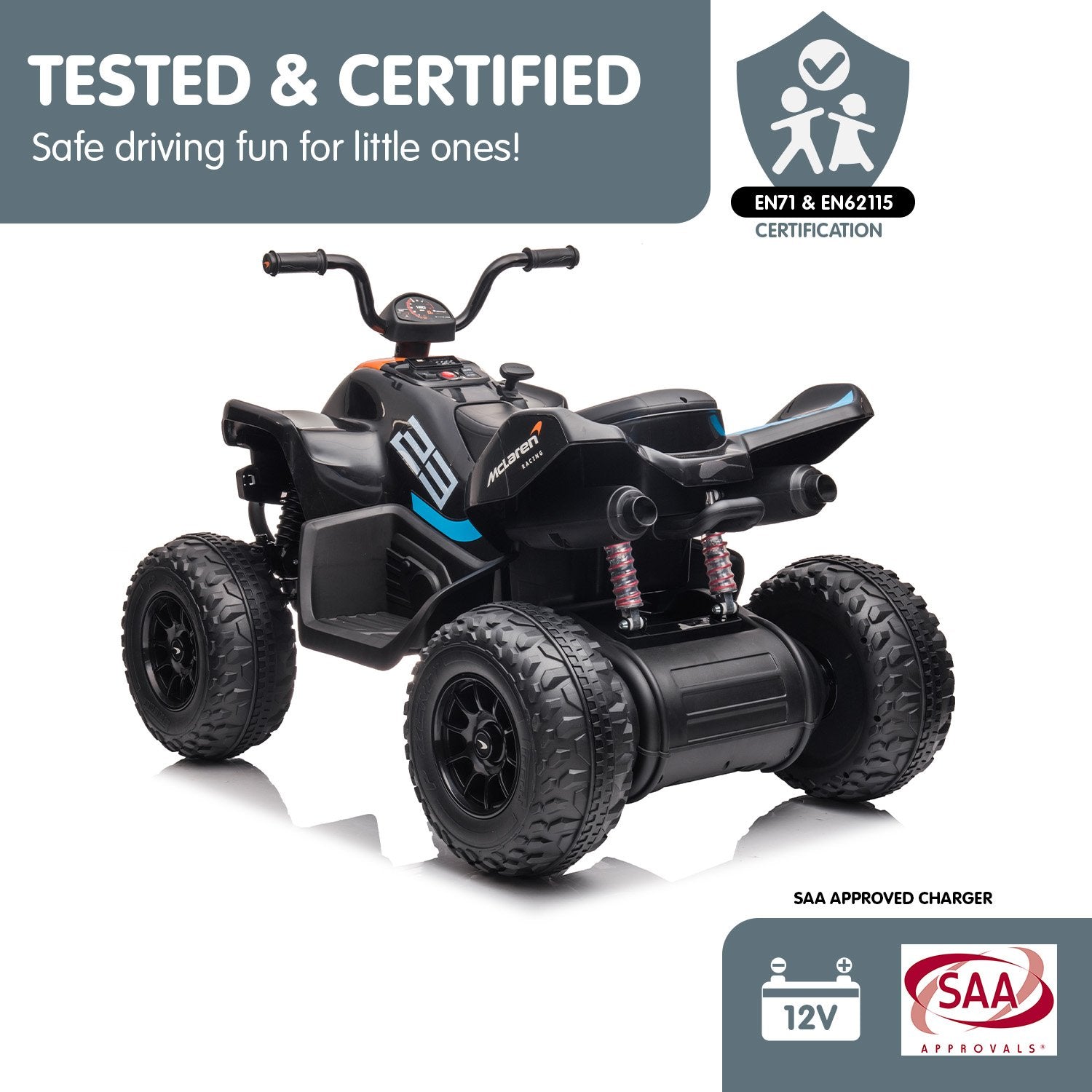 Kahuna MCL35 McLaren Toy Ride On Electric Quad Bike - Black - Cosy Abode