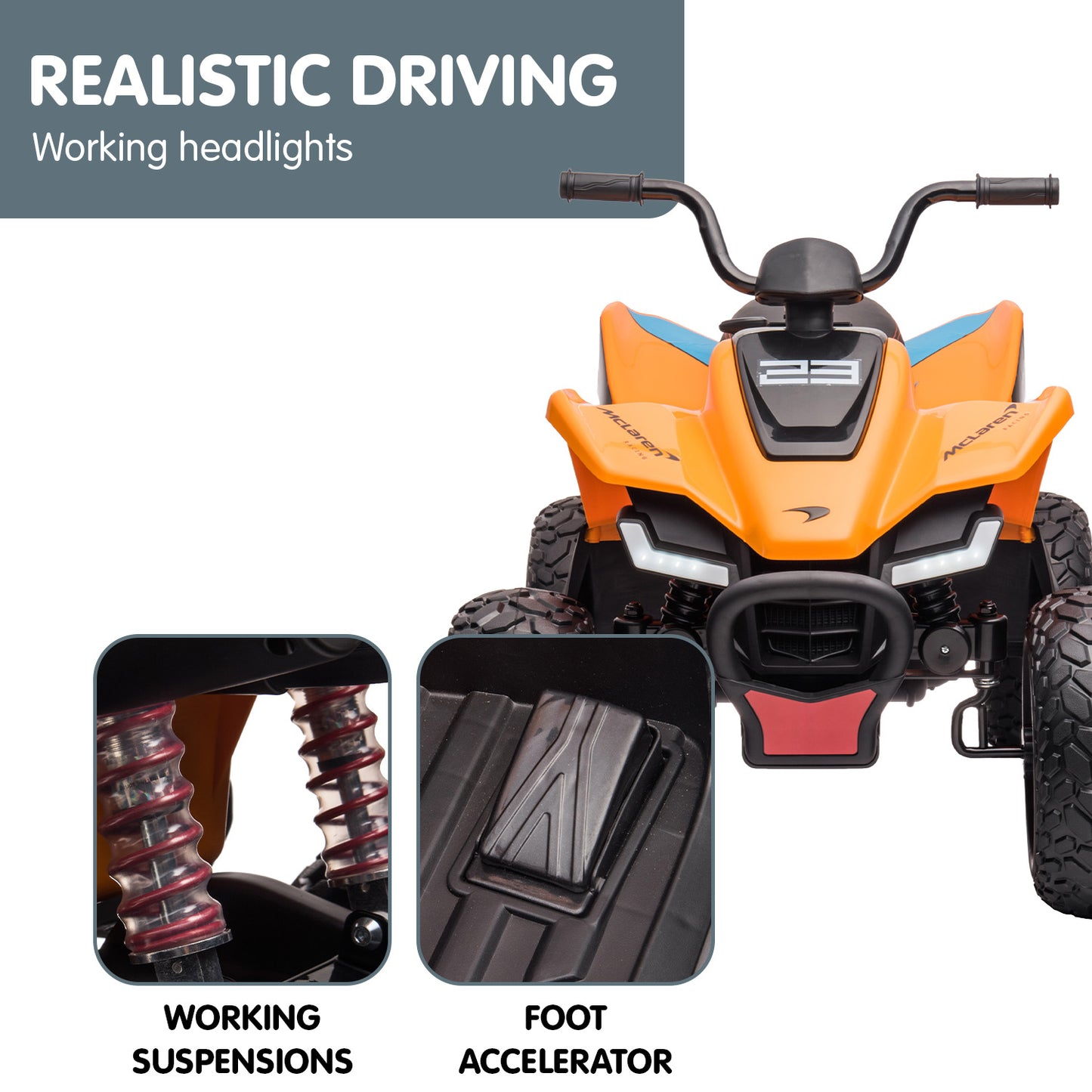 Kahuna Licensed MCL35 McLaren Kids Toy Ride On Electric Quad Bike - Orange - Cosy Abode